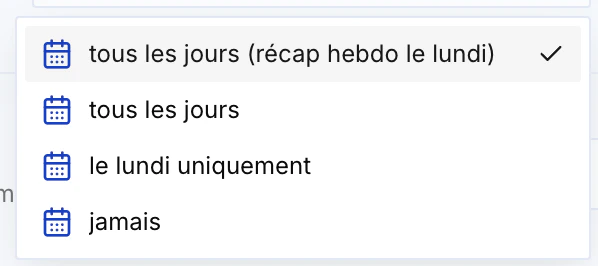 Options de fréquence du récapitulatif des tâches