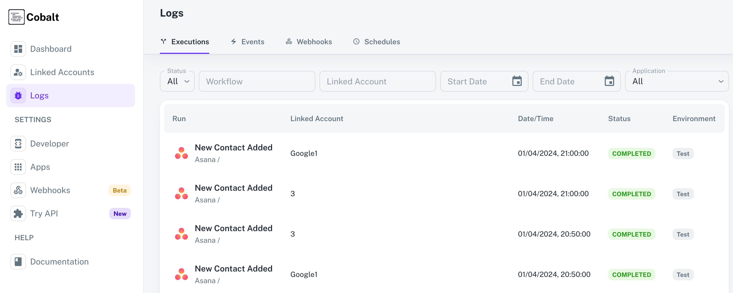 Workflow Logs Cobalt