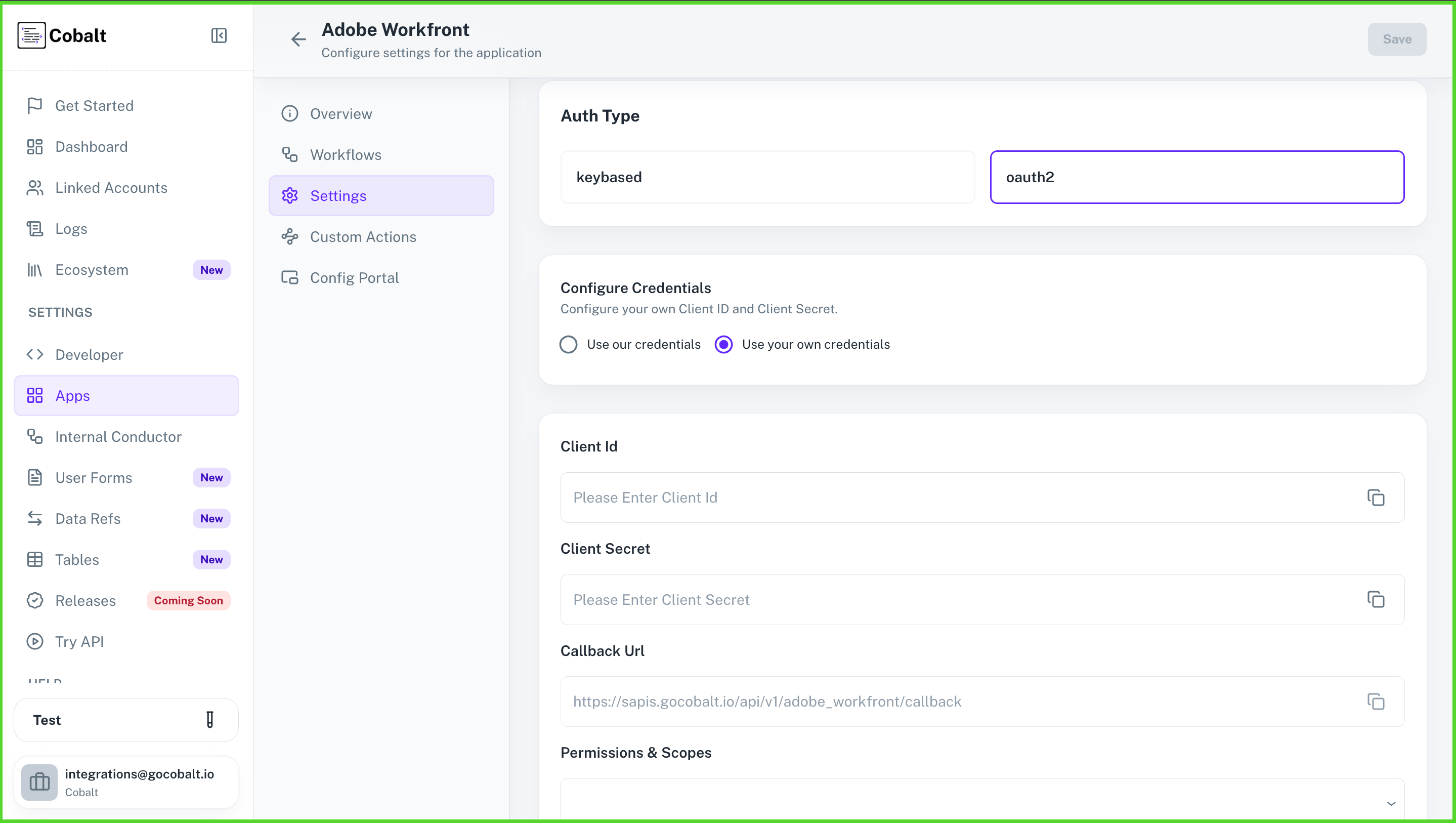 Setting up application client credentials