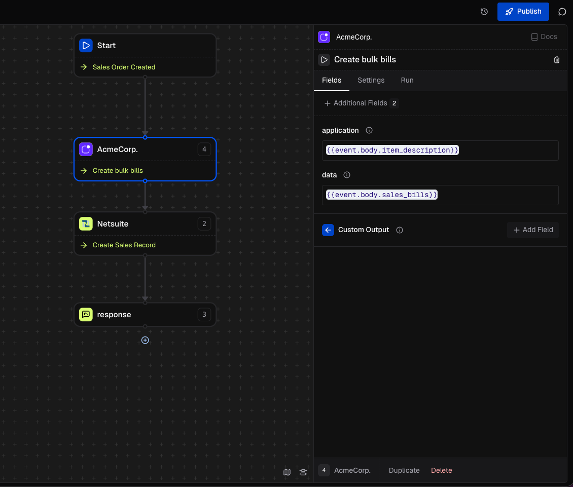 Action setup for sync