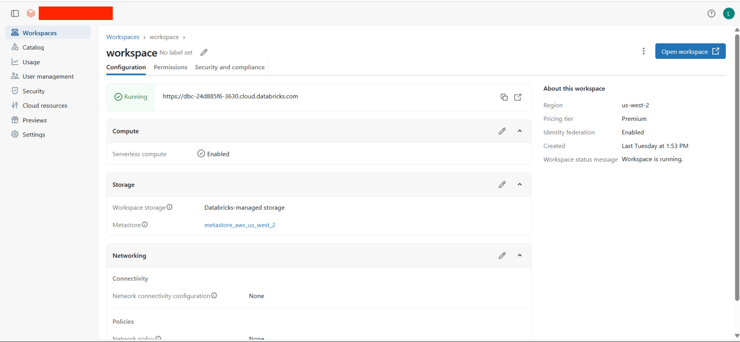 Copy Workspace URL from Databricks