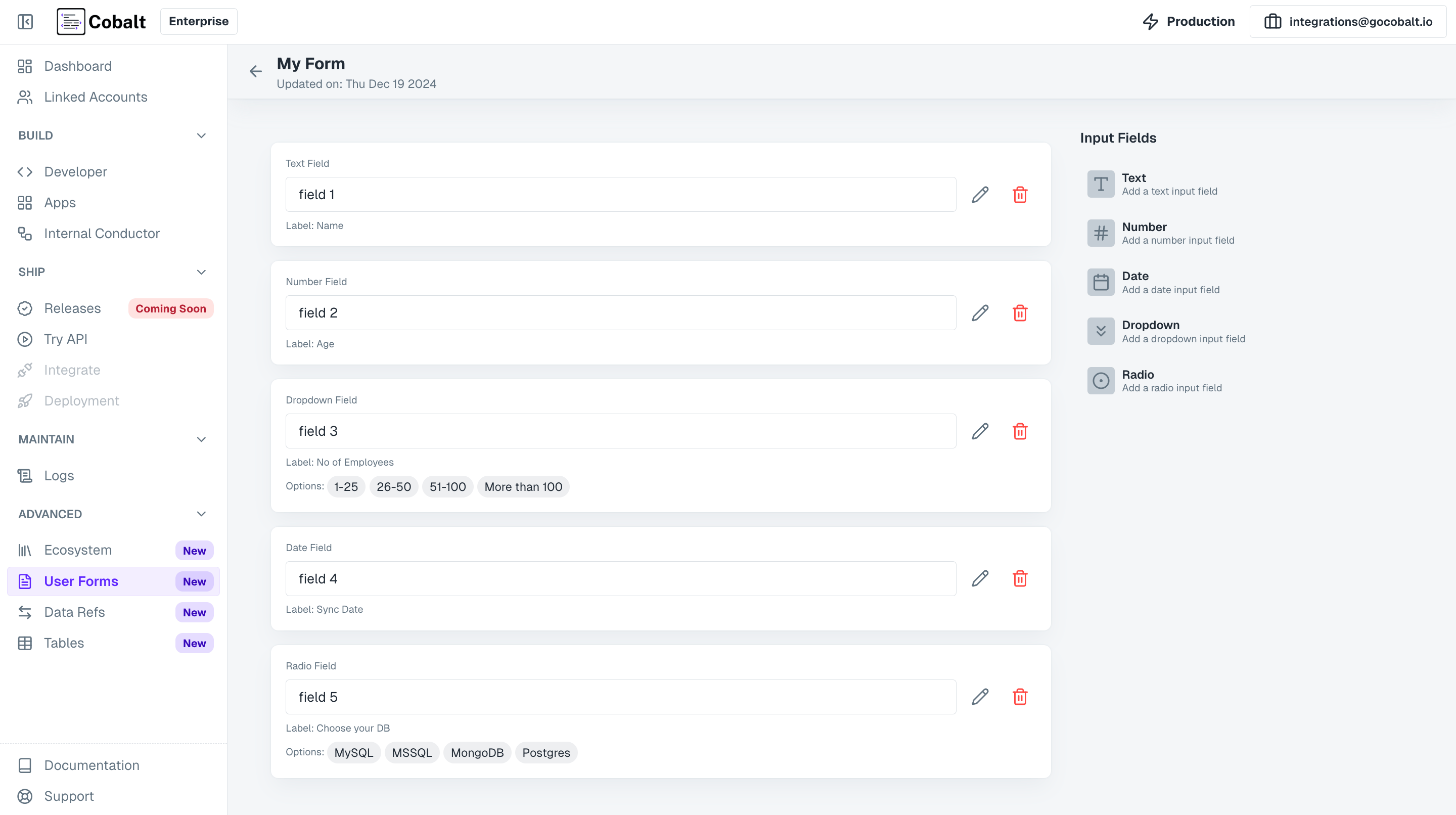 Create User form in Refold