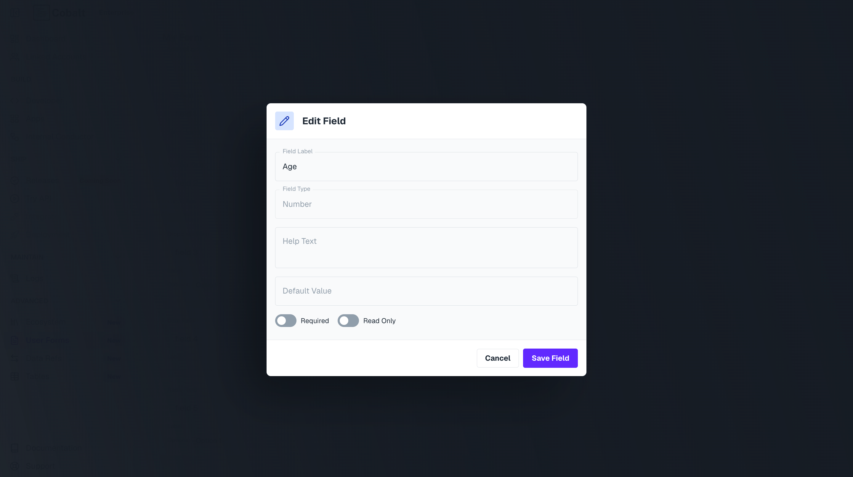 Create User forms fields in Refold