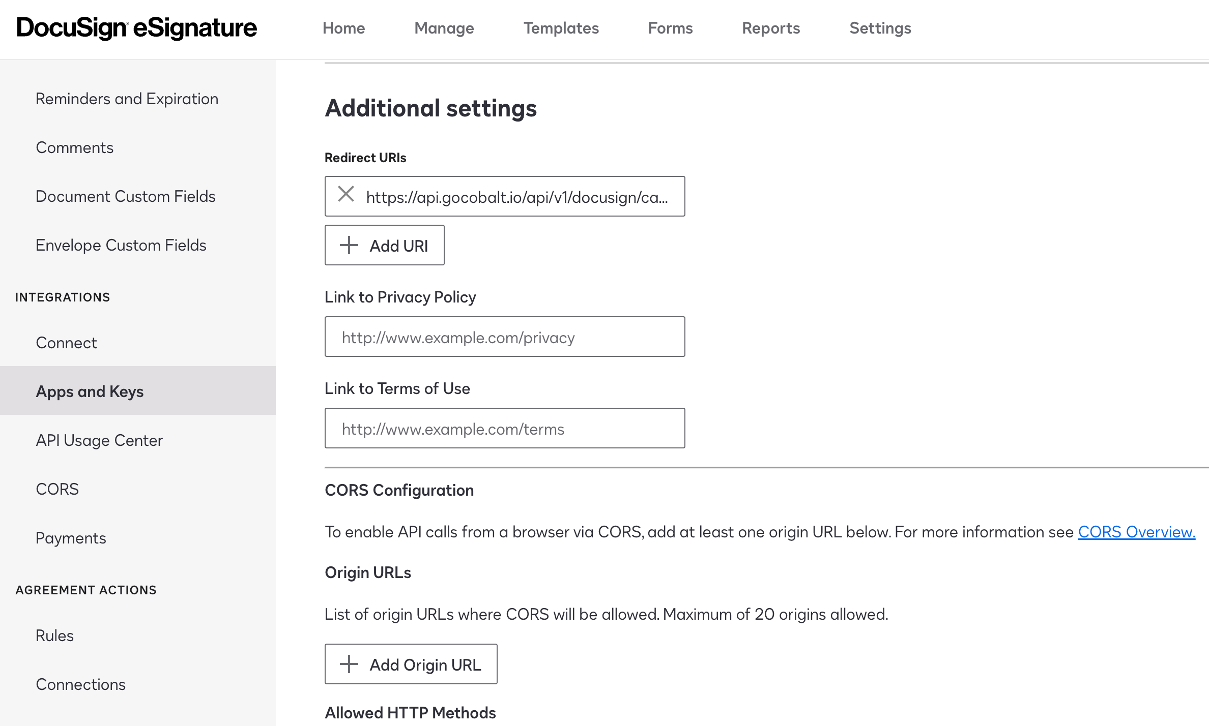 Setting up DocuSign Developer app