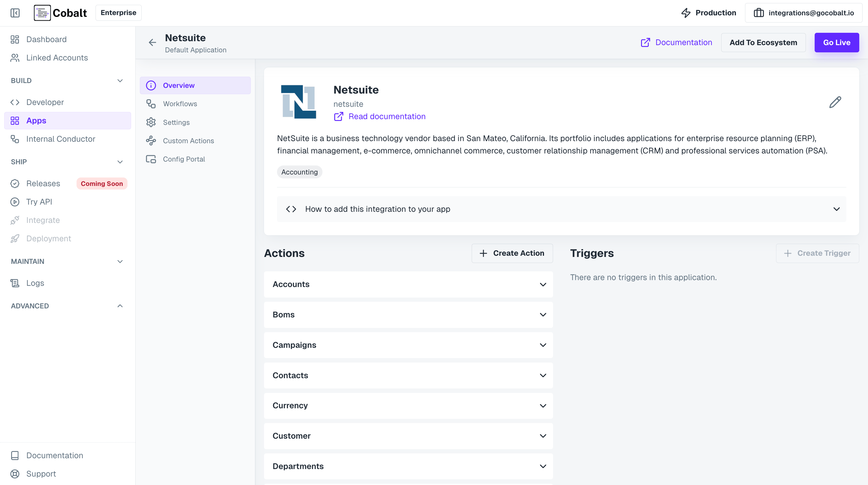 Enable NetSuite App
