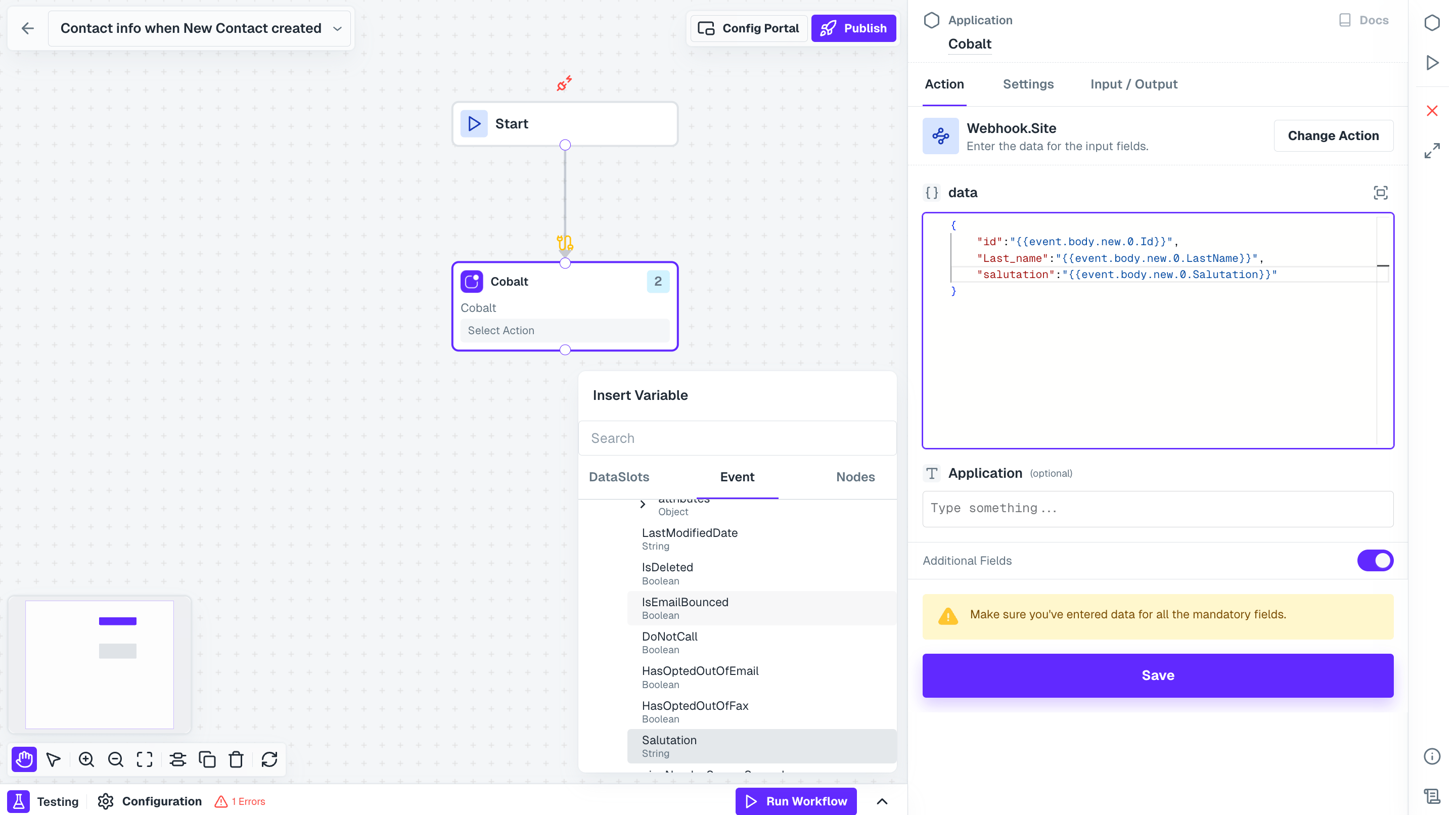 Send Contact created data