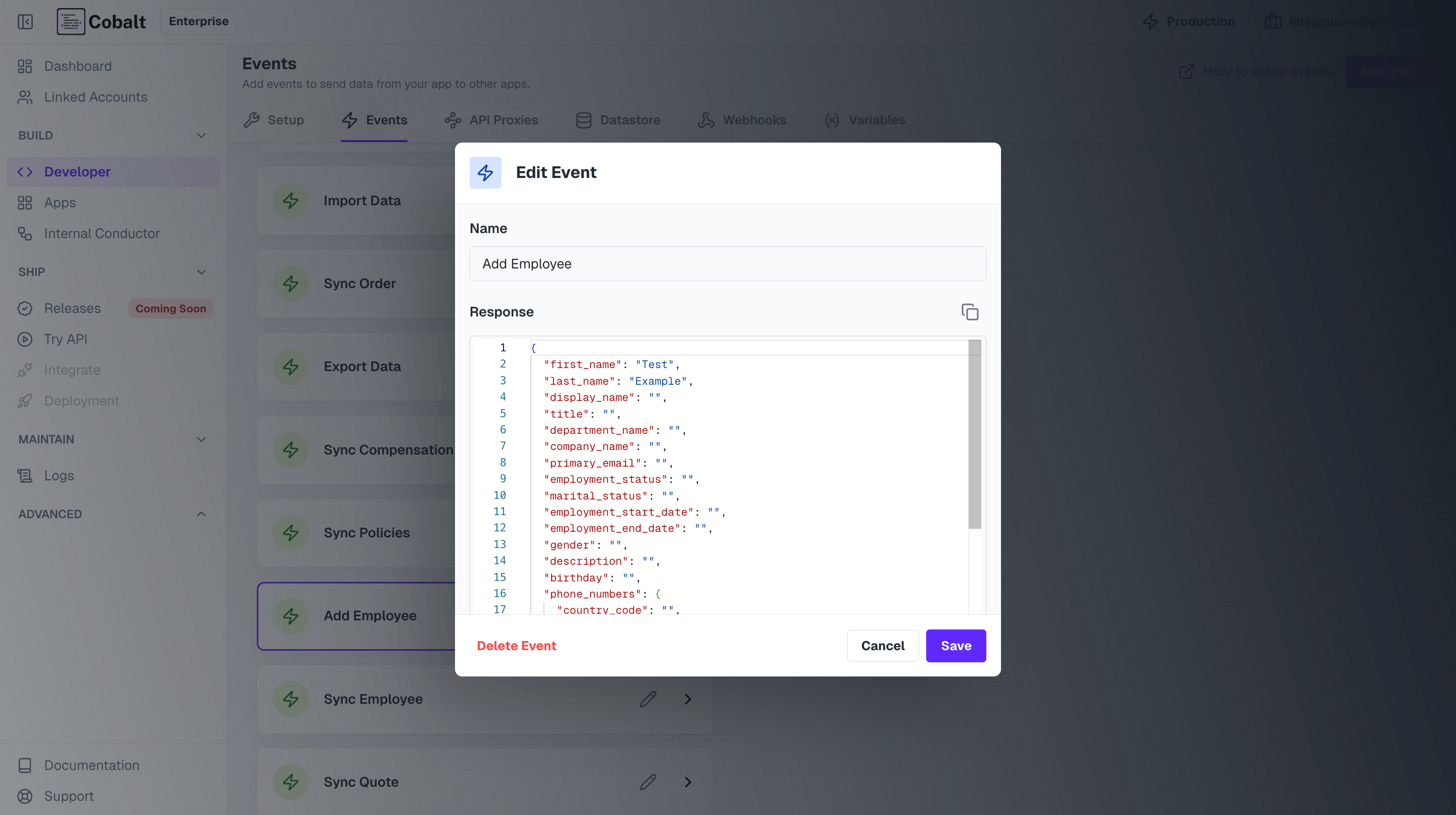 Event for workflow