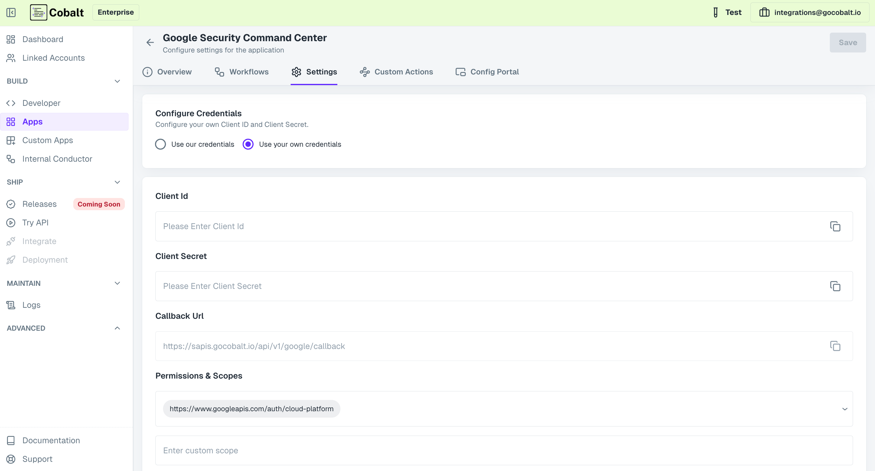 Setting up application client credentials