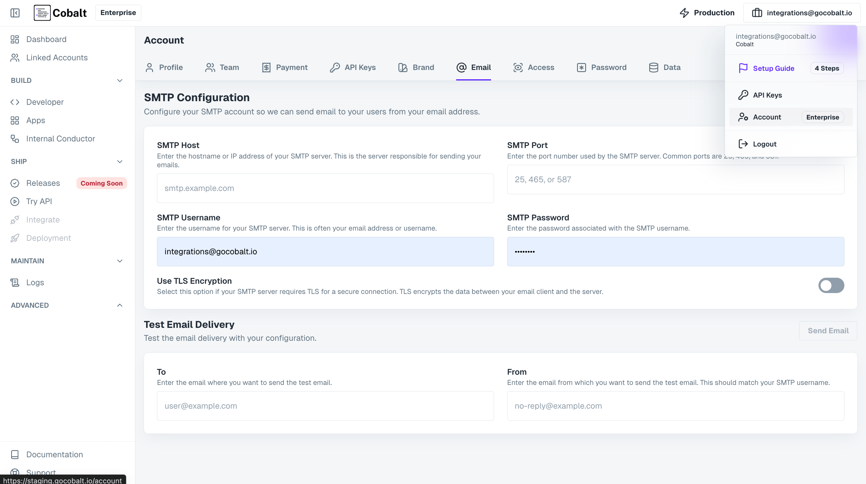 Navigation to configure SMTP