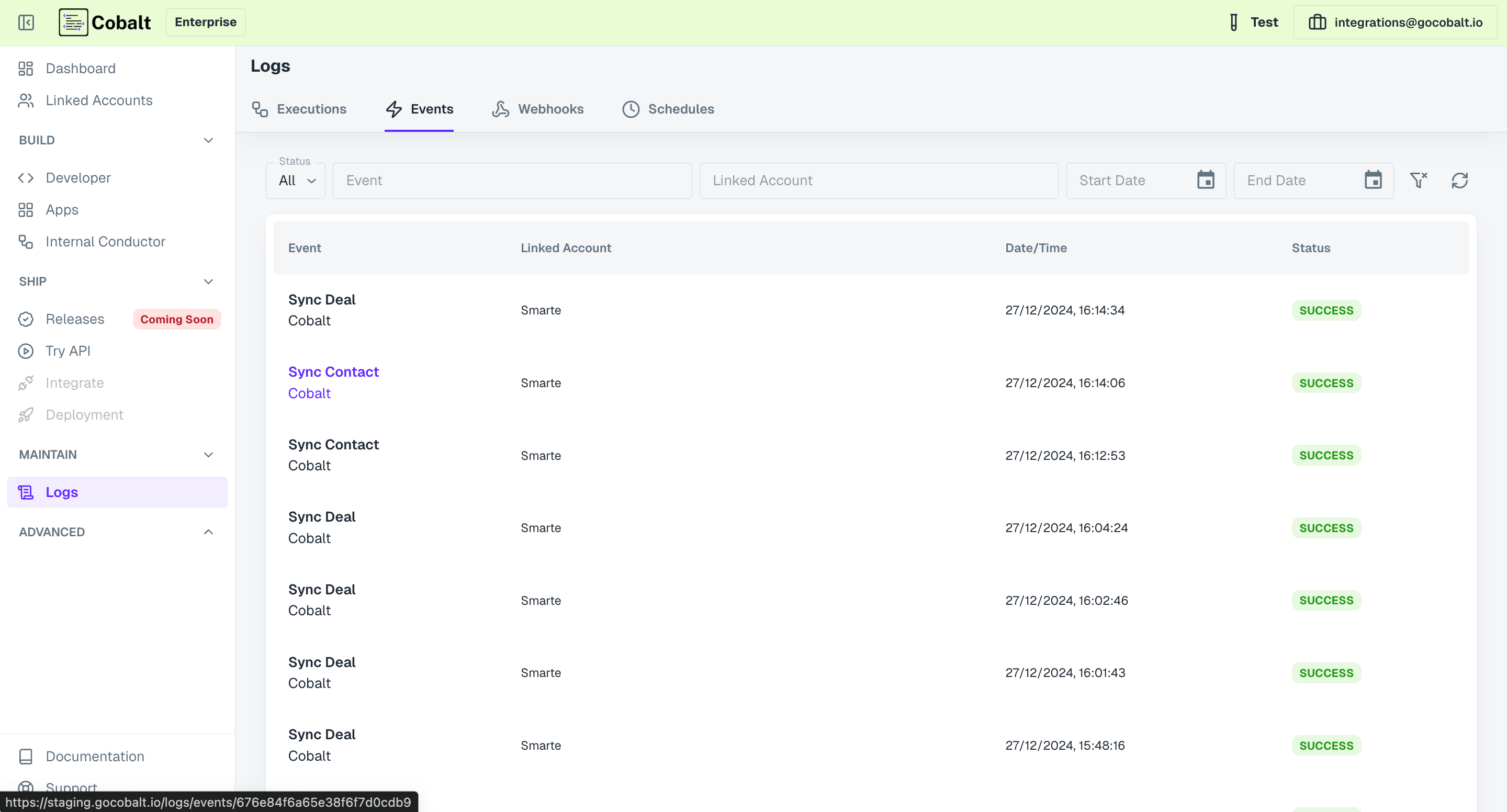 Logs of Try API in Refold