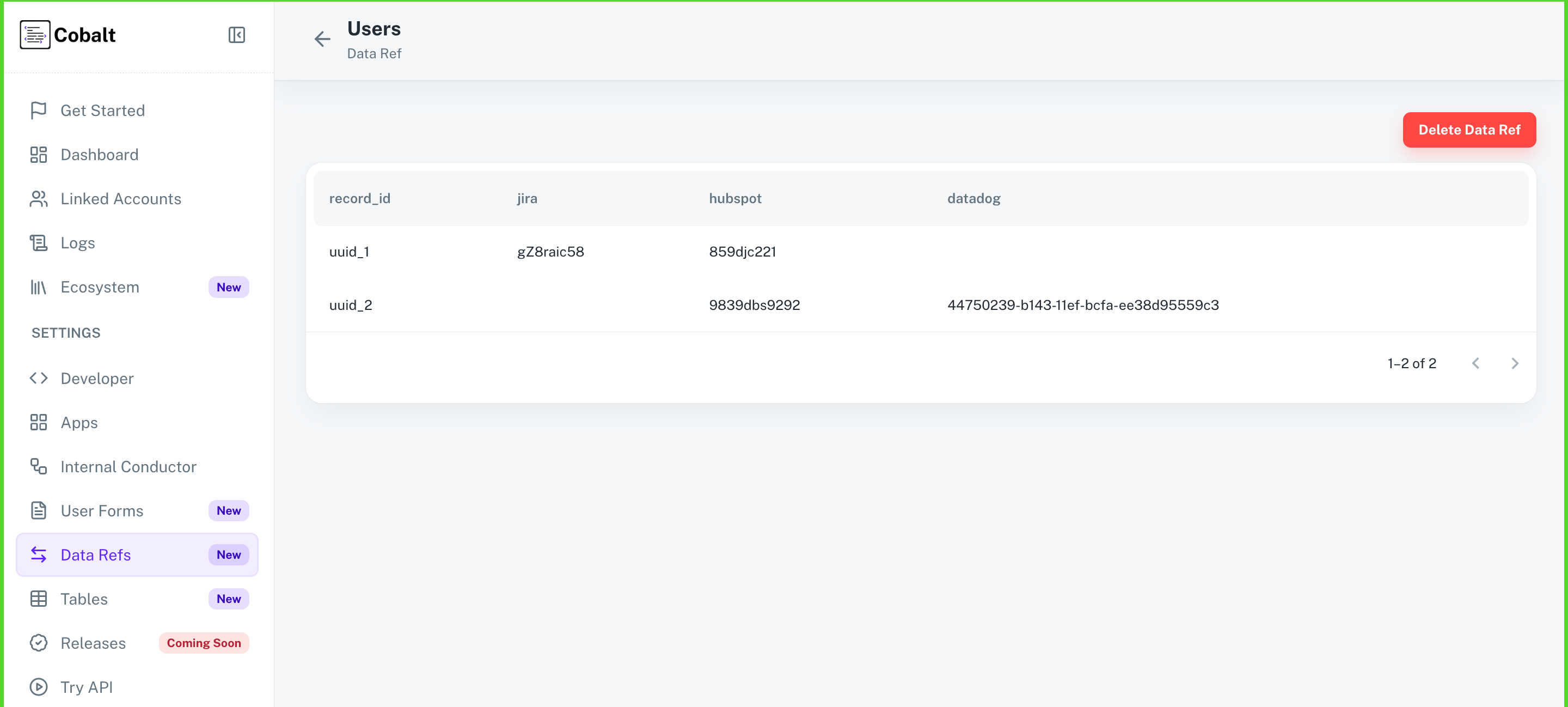 A Data Ref named Users with Record IDs mapped to External IDs from multiple integrations