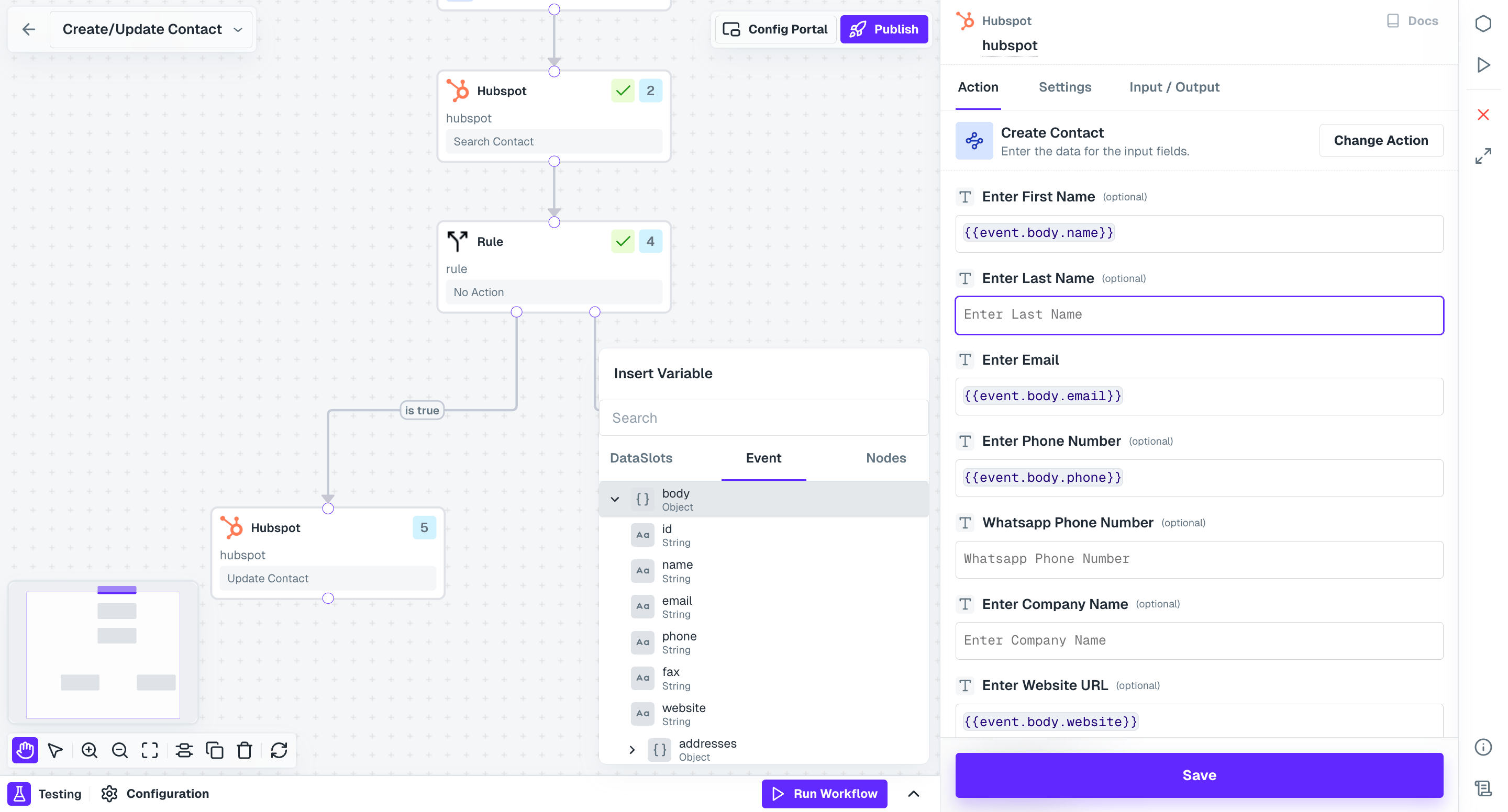 Event variables in the Insert Variable picker