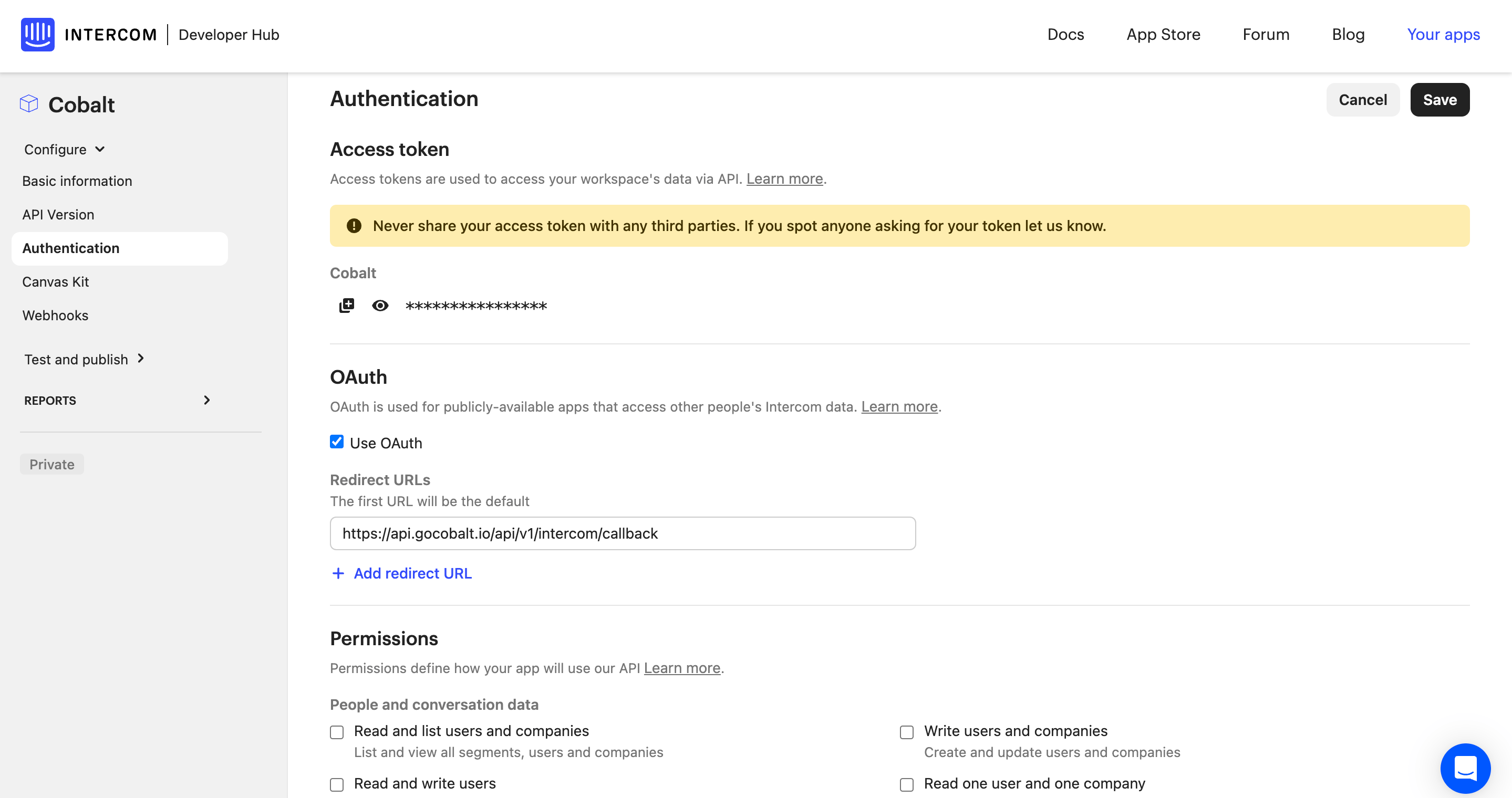 Setting up Intercom Developer app