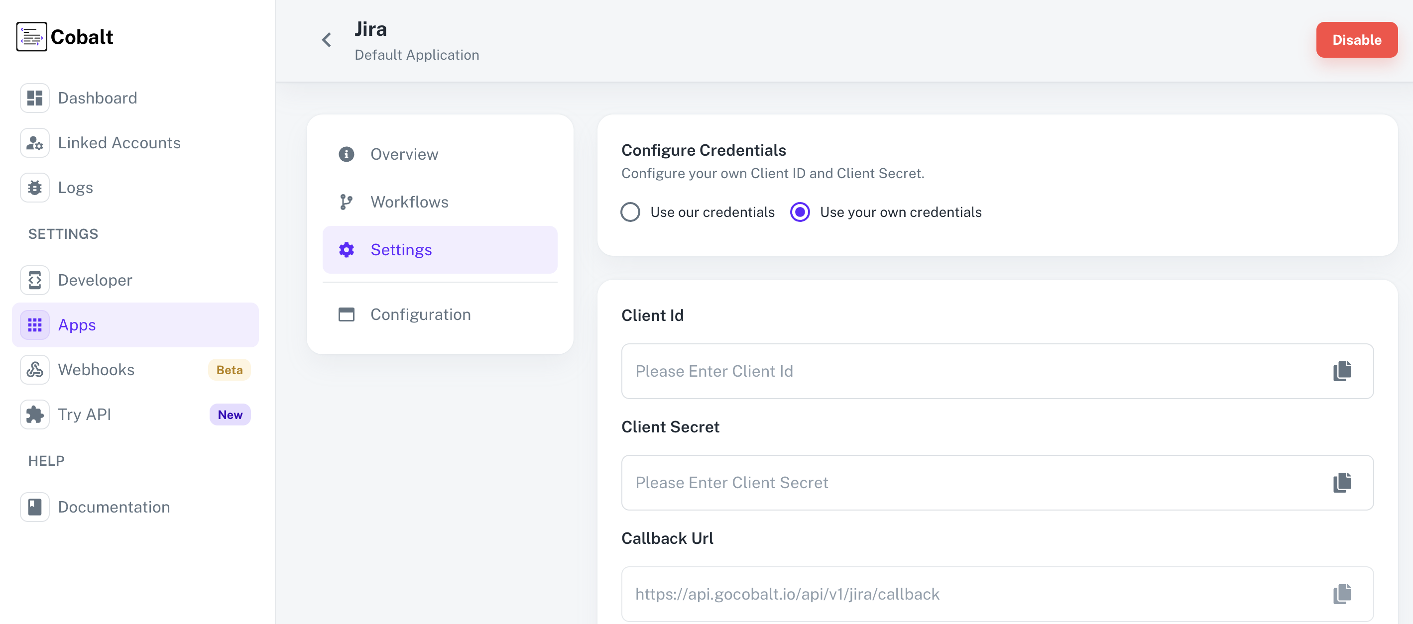 Setting up application client credentials