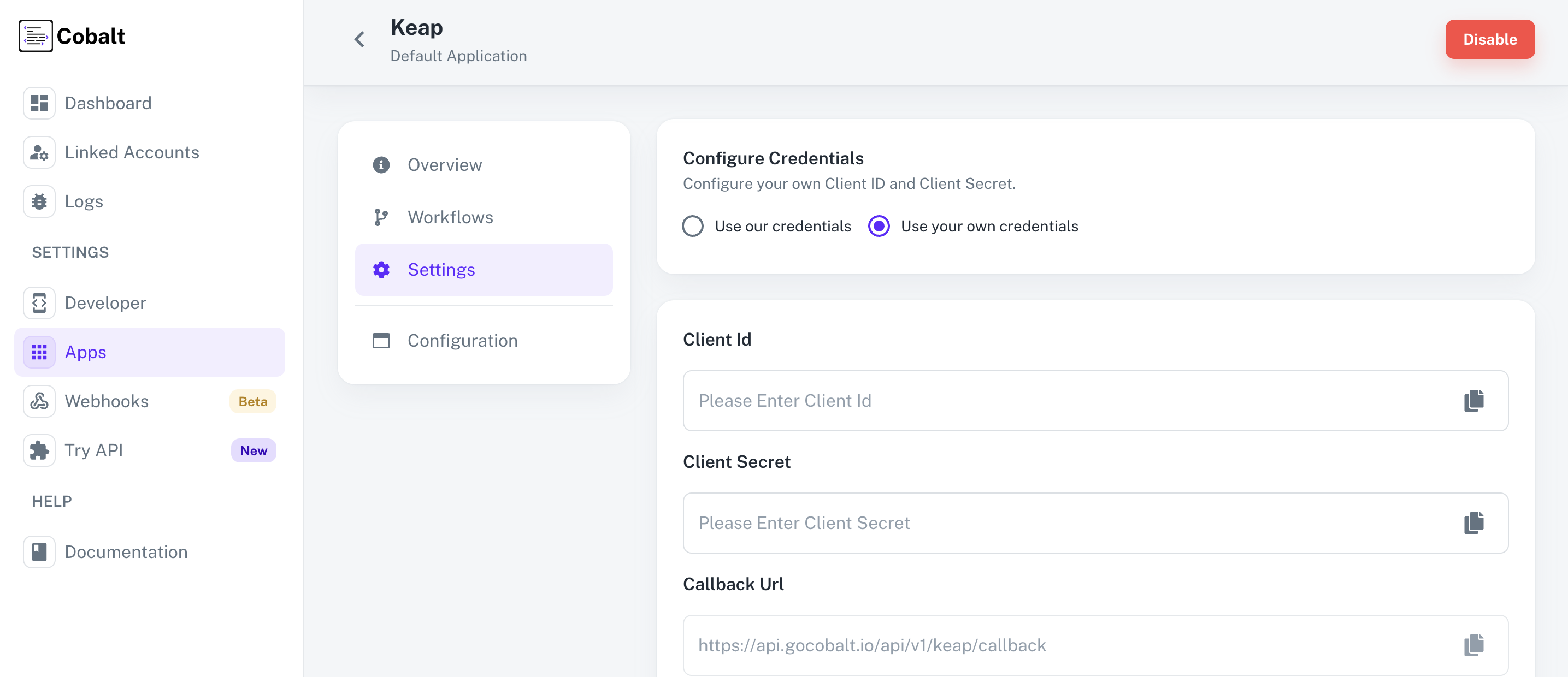 Setting up application client credentials