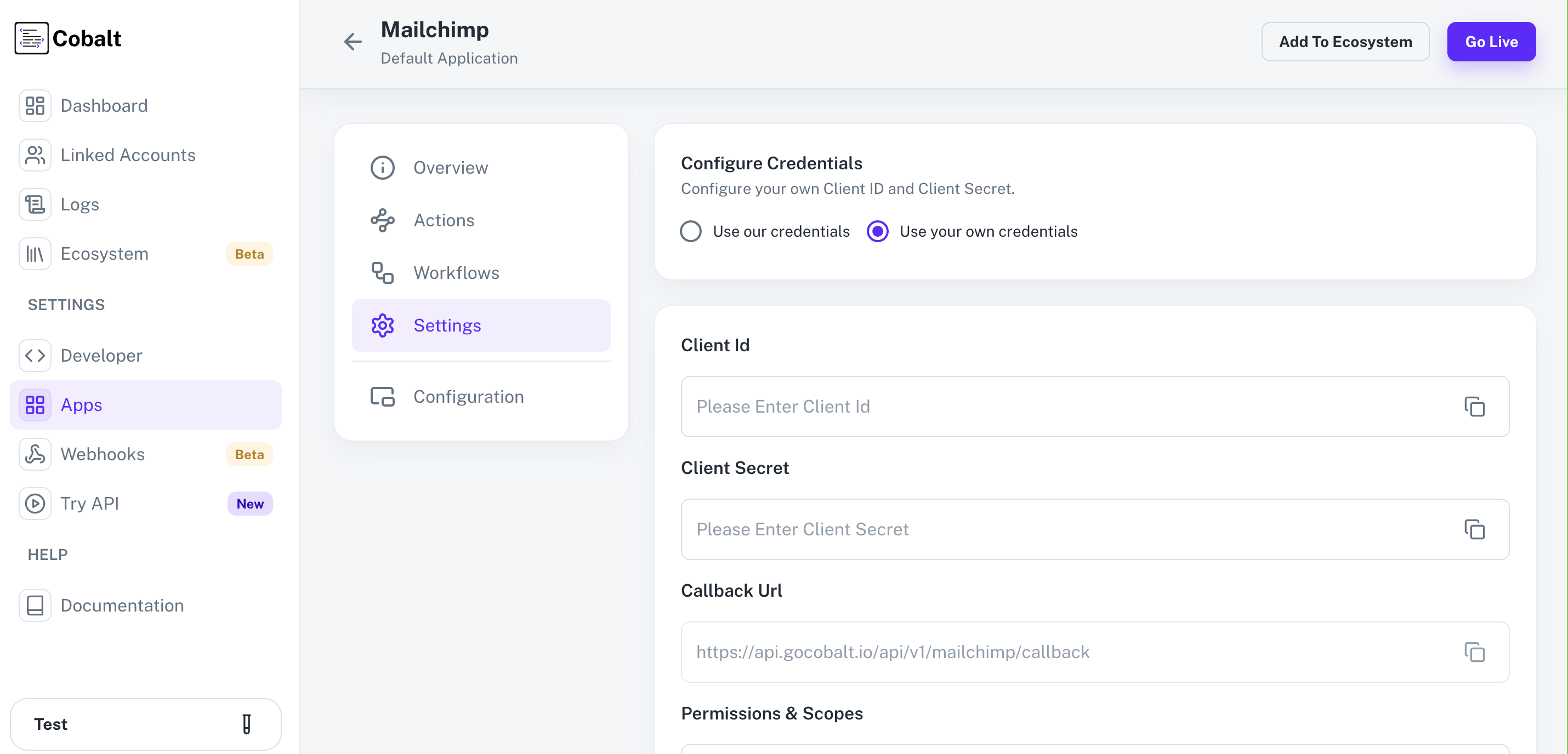 Setting up application client credentials