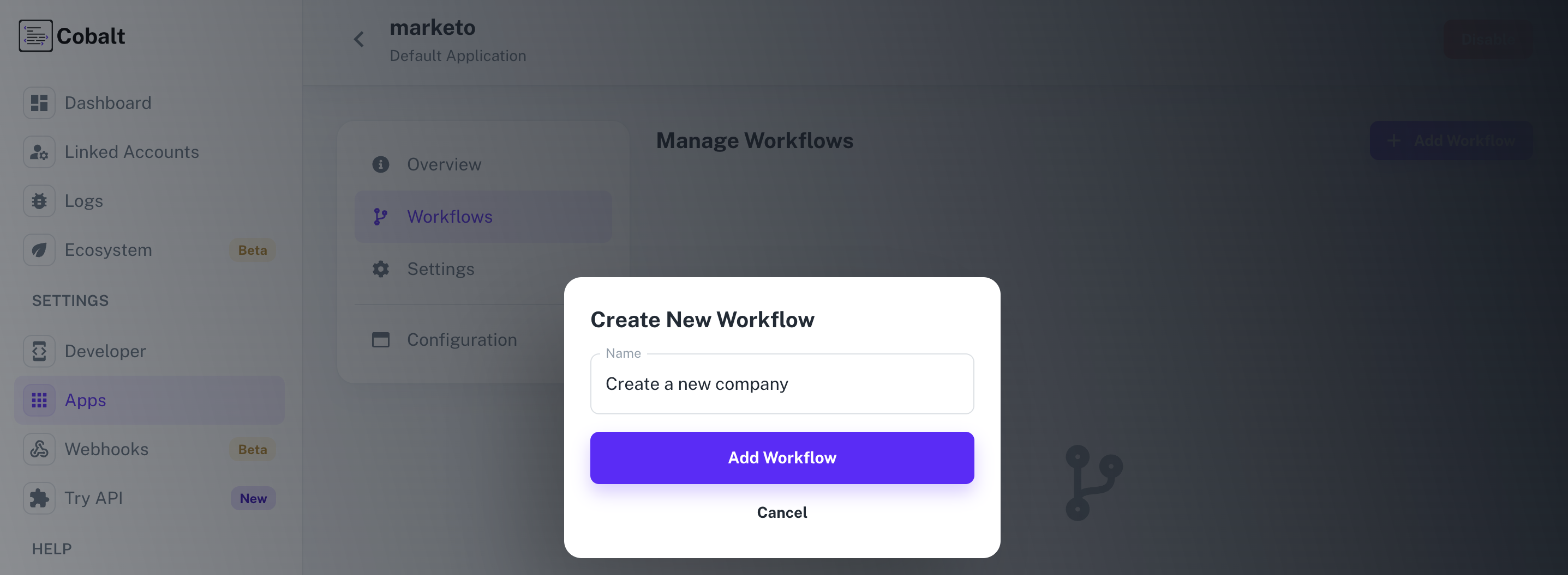 Navigation for Workflow setup