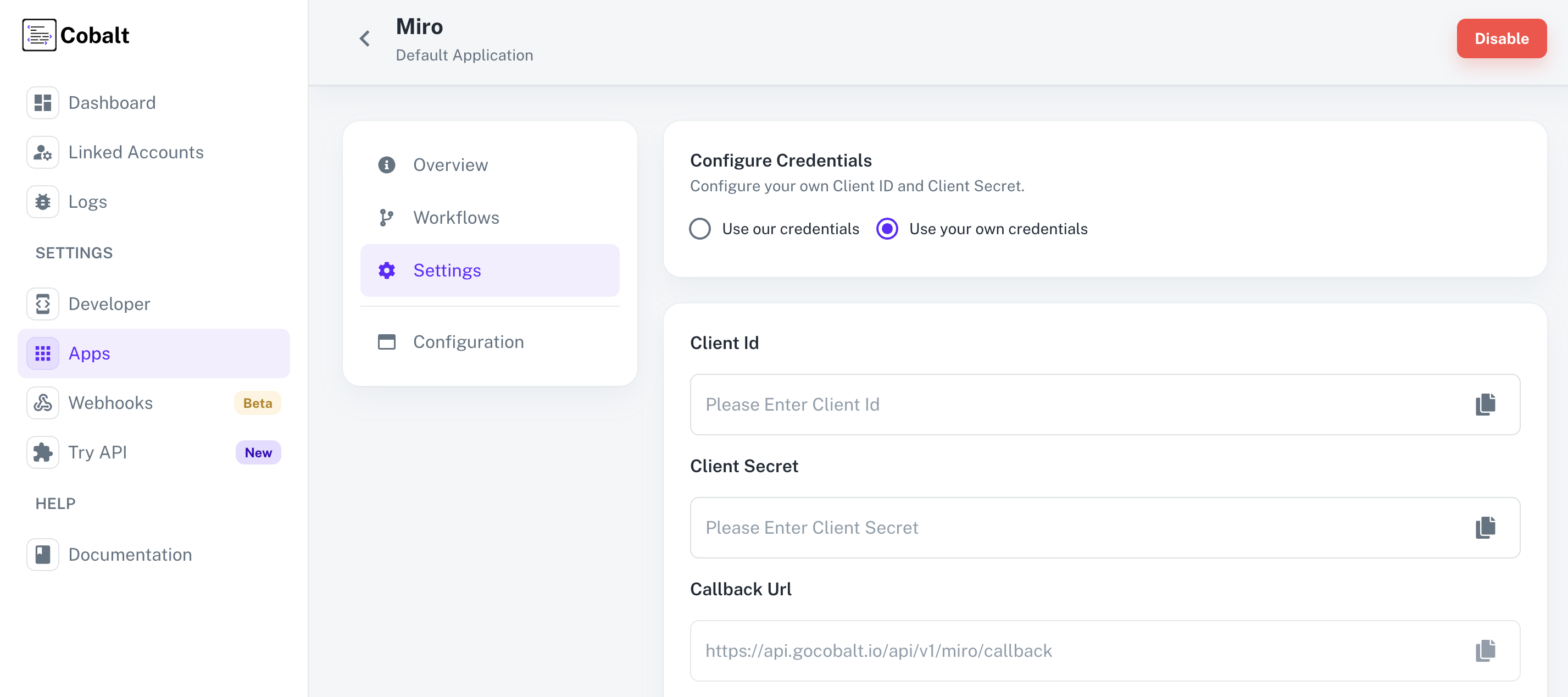 Setting up application client credentials