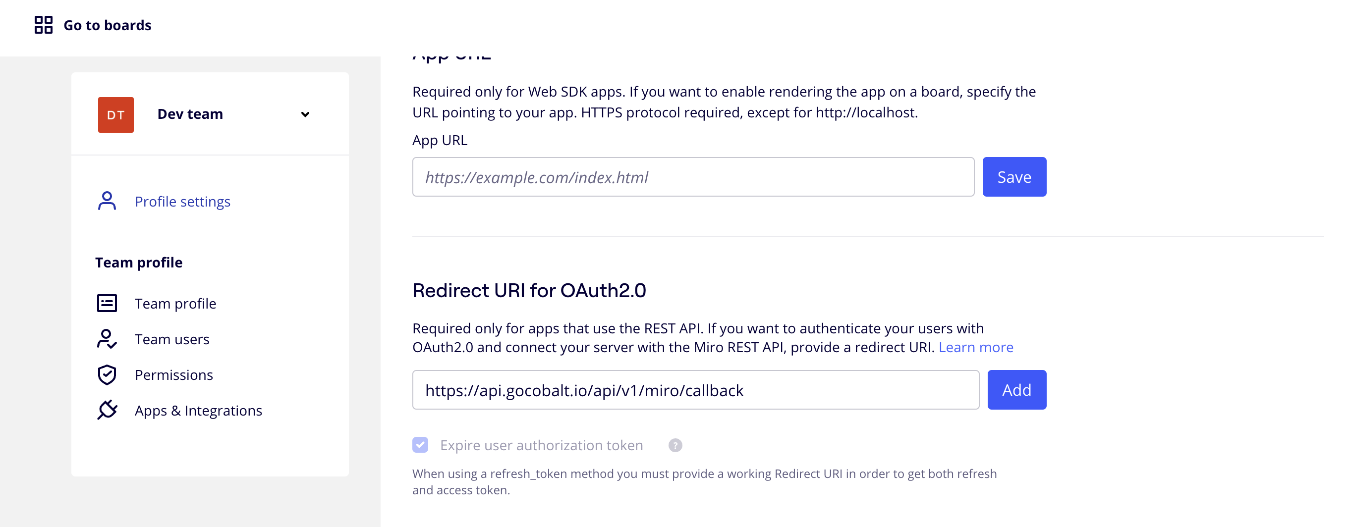 Setting up Miro Developer app