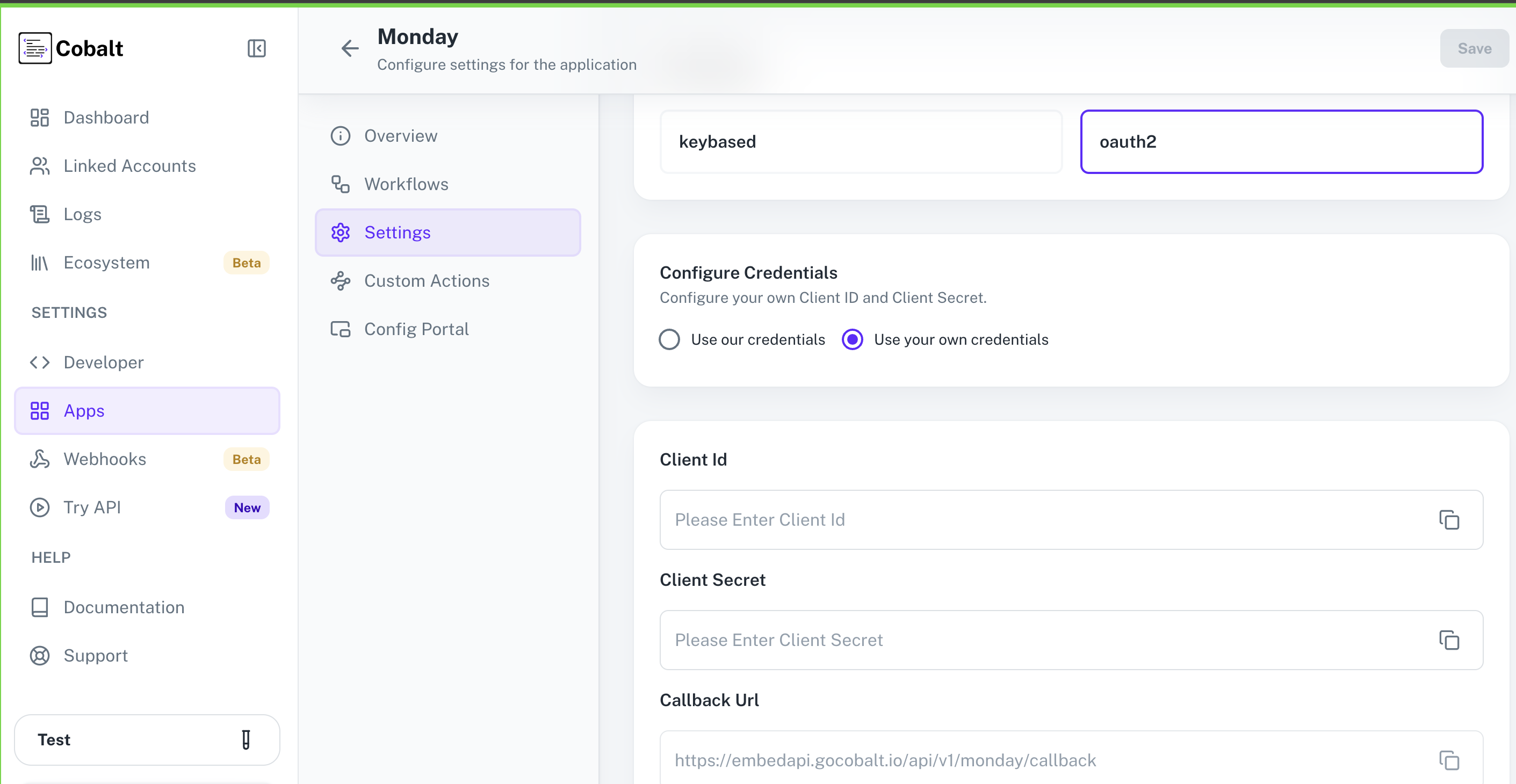 Setting up application client credentials