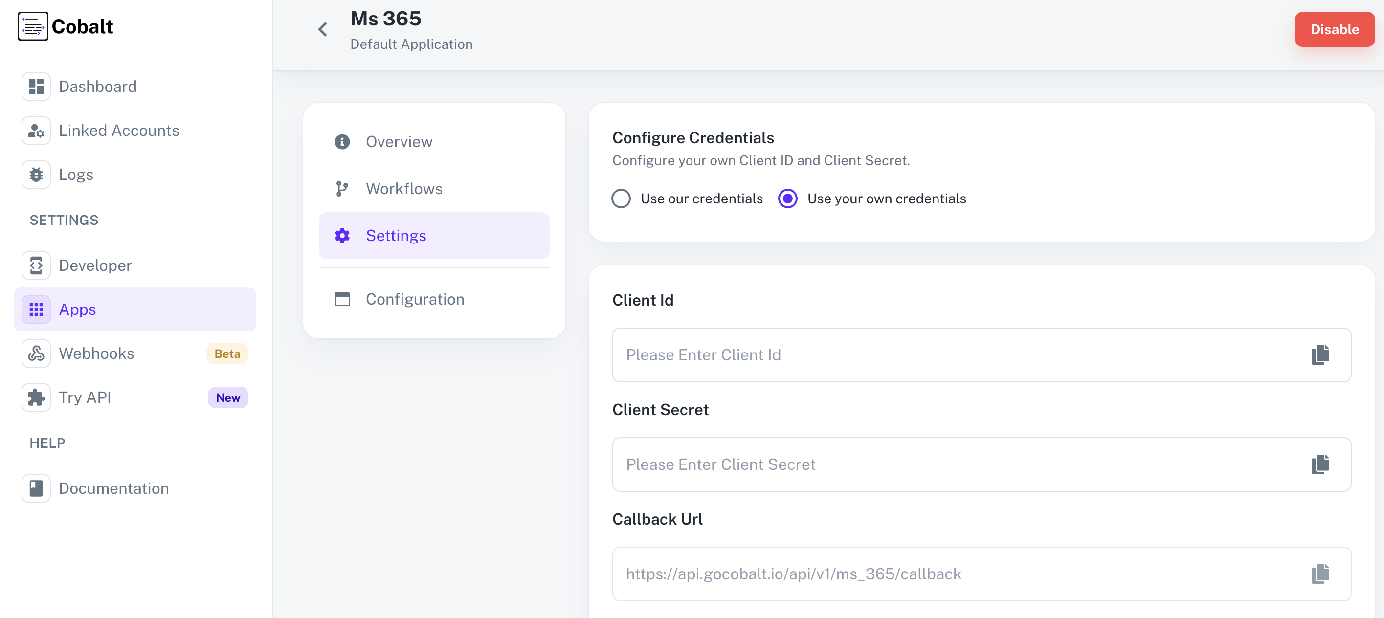 Setting up application client credentials