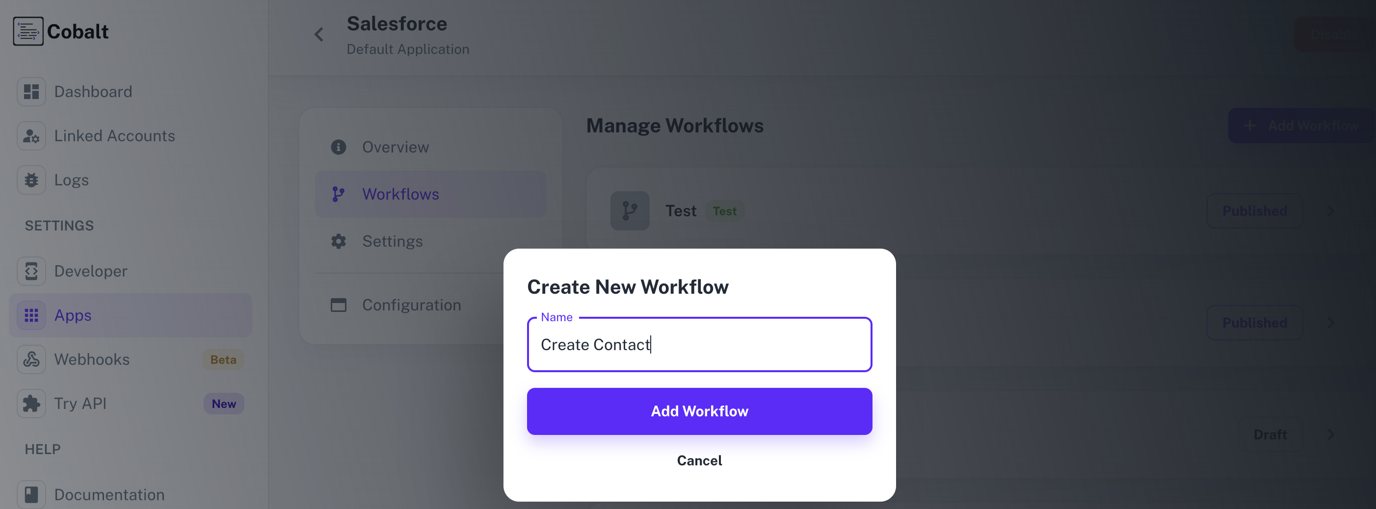 Navigation for Workflow setup