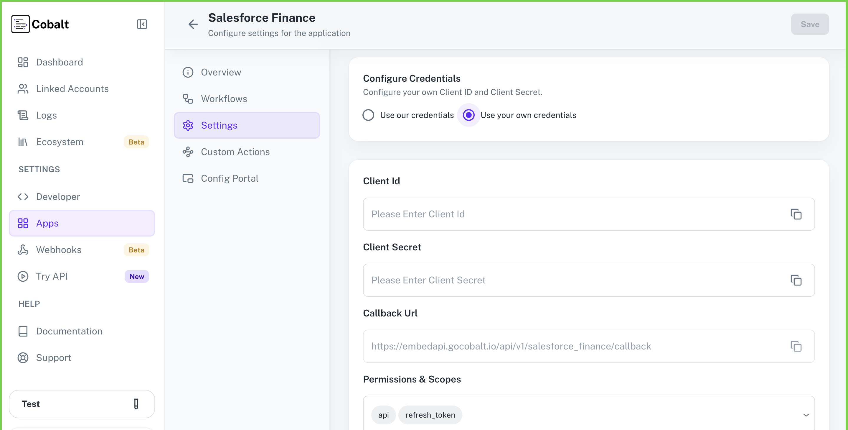 Setting up application client credentials