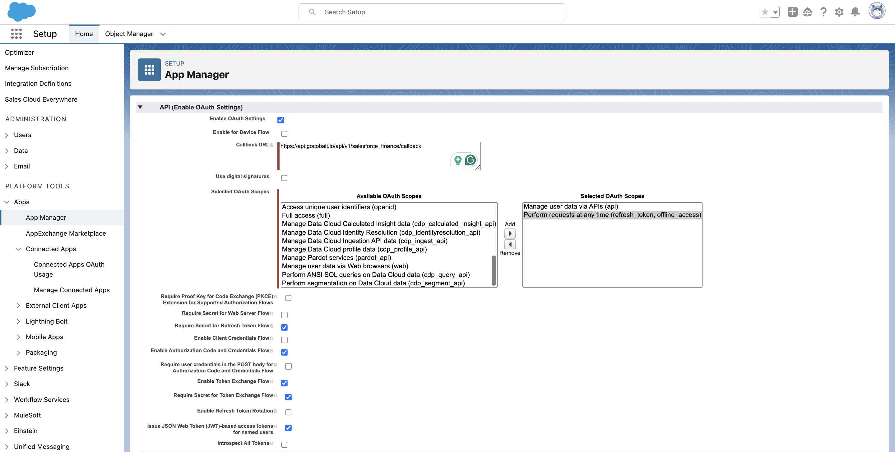 Setting up Finance Cloud Developer app