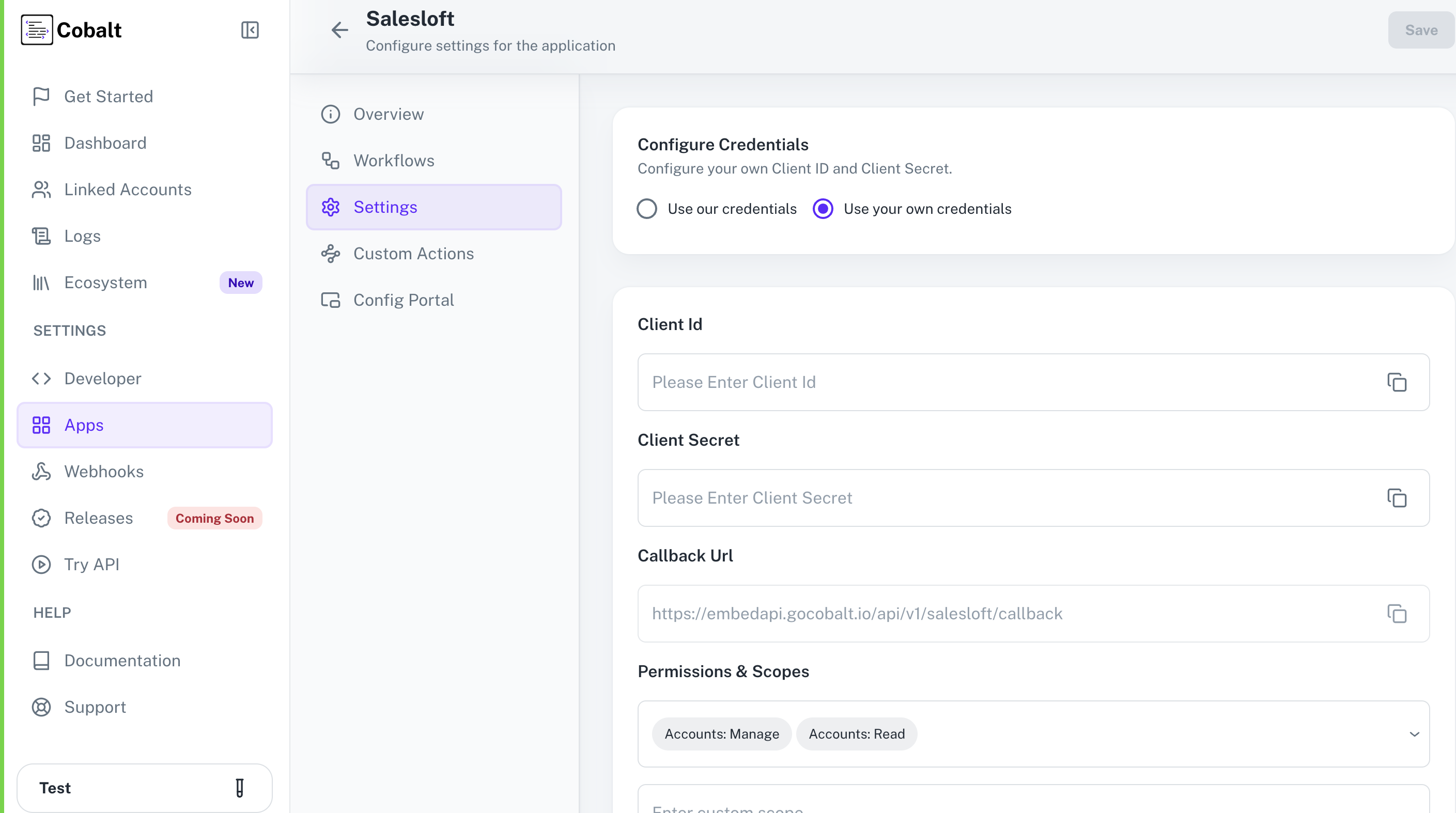 Setting up application client credentials