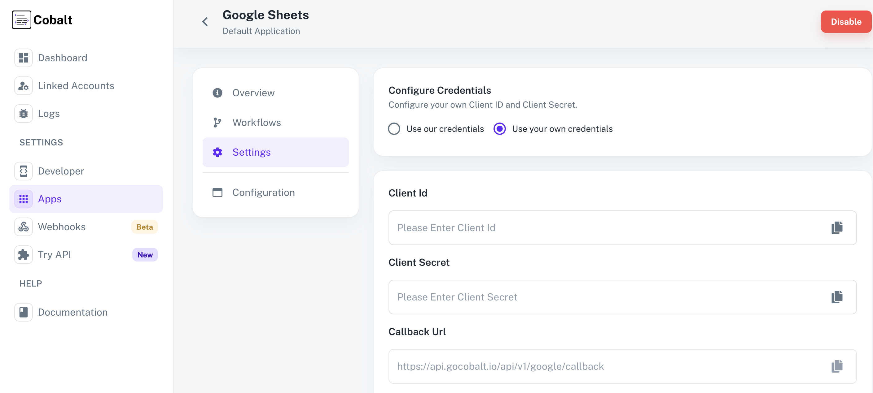 Setting up application client credentials