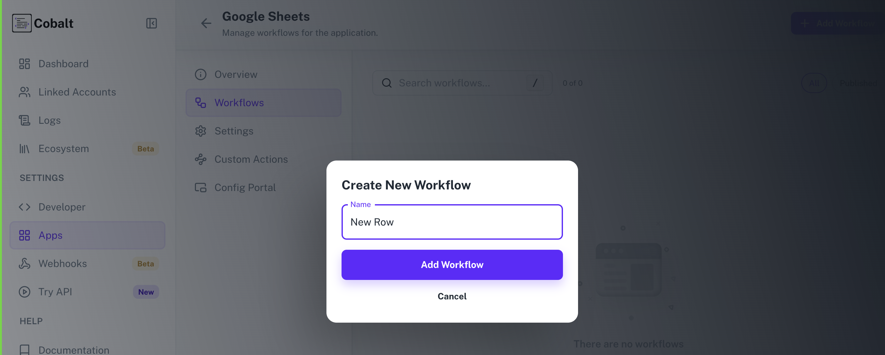 Navigation for Workflow setup