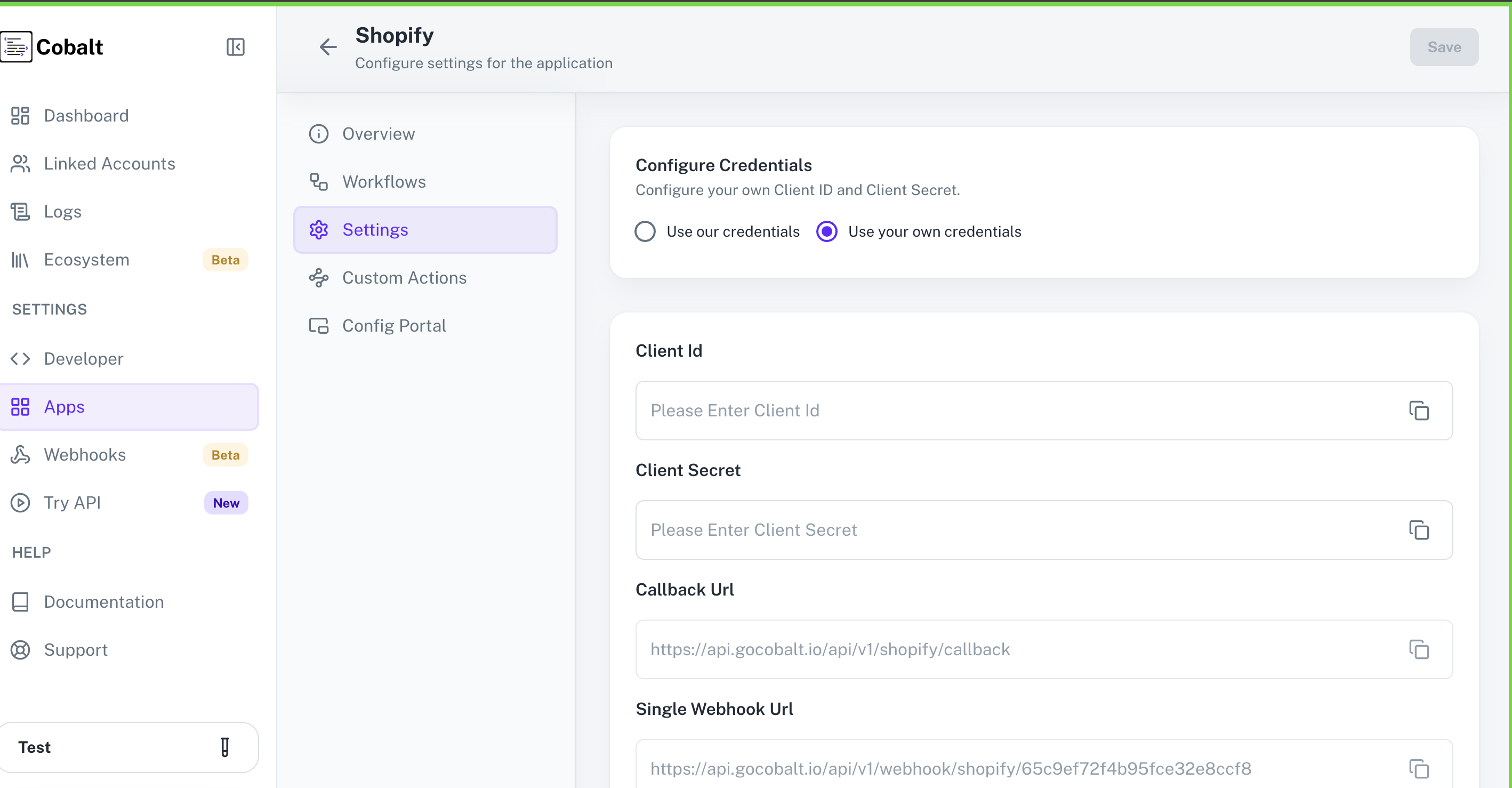 Setting up application client credentials
