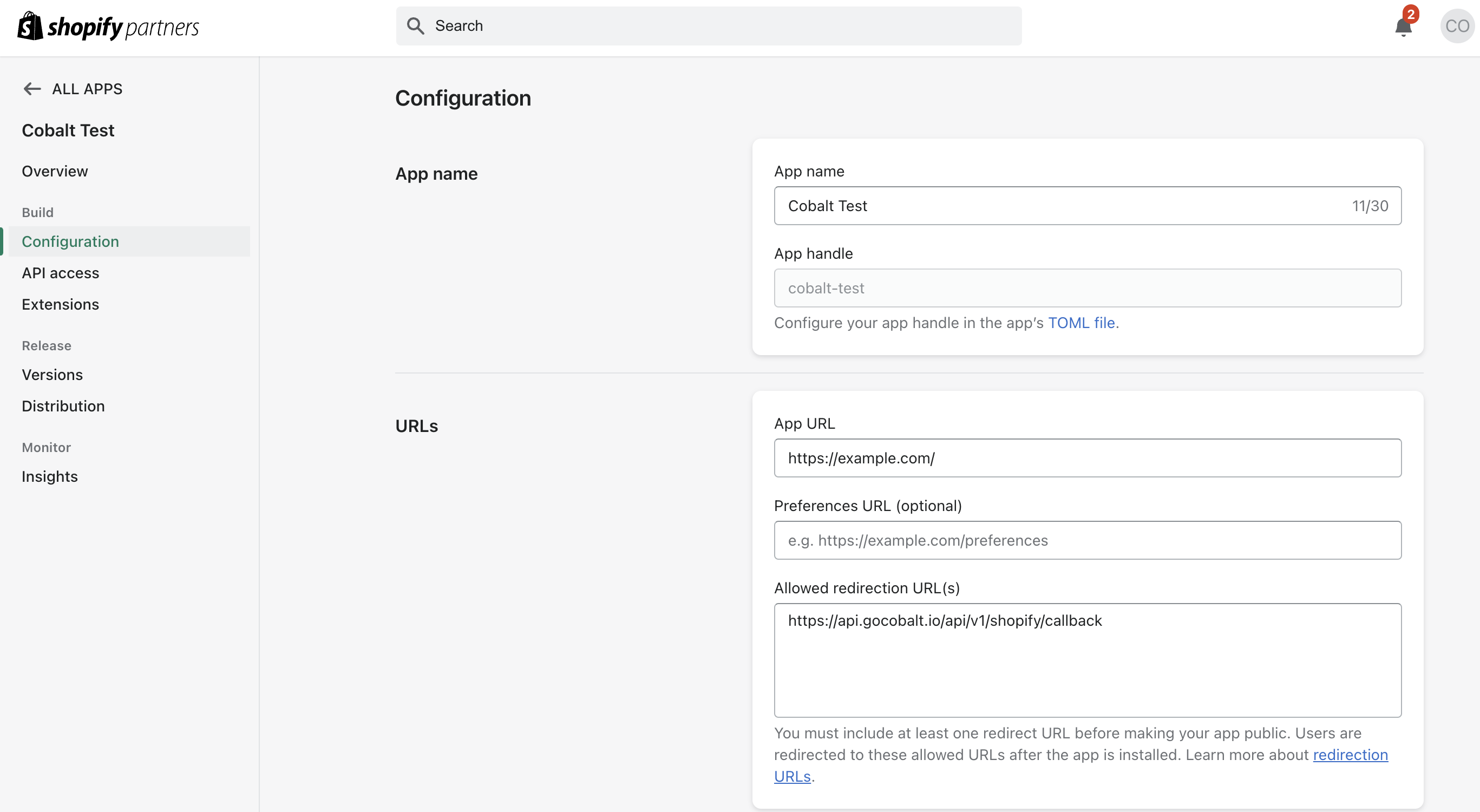 Setting up Shopify Developer app