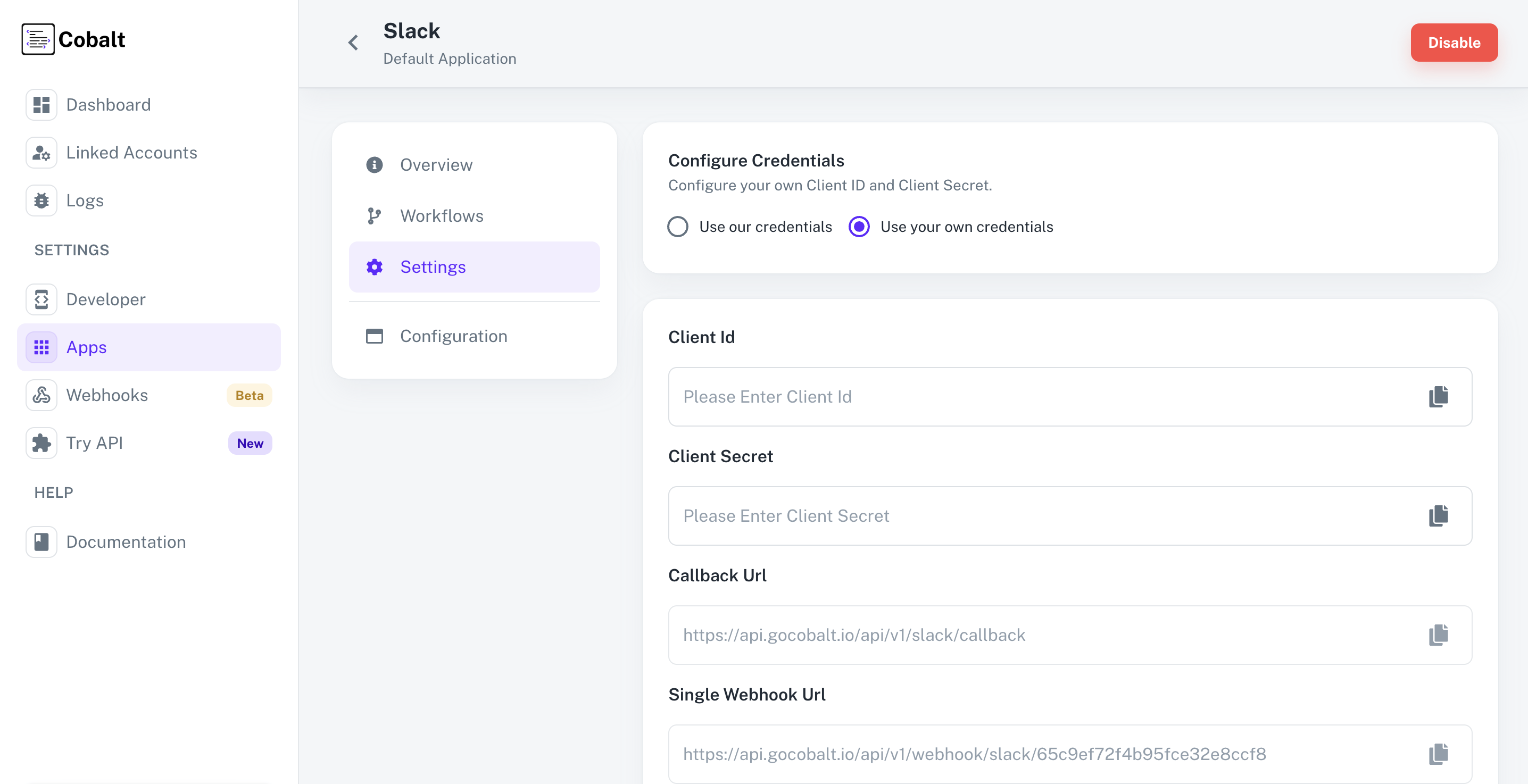 Setting up application client credentials