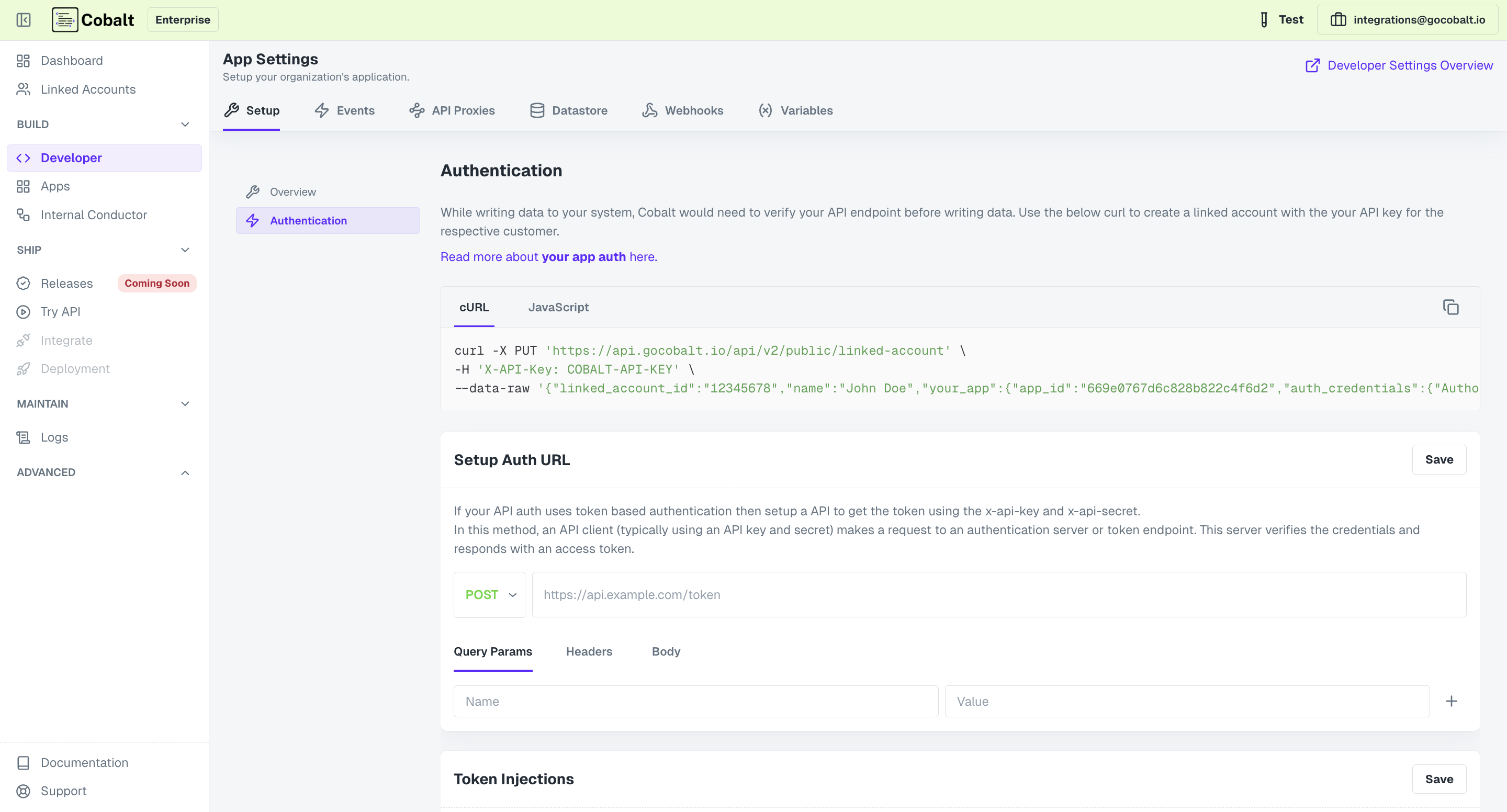Setting up api authentication for default app