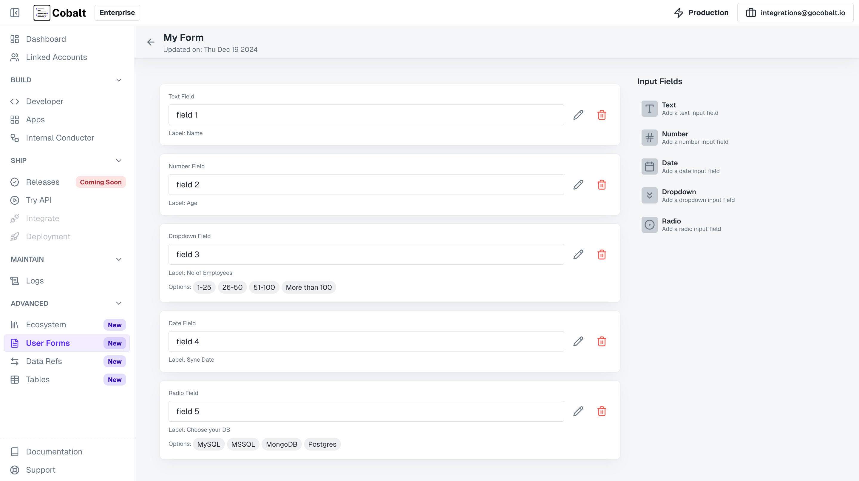 Create User form in Cobalt