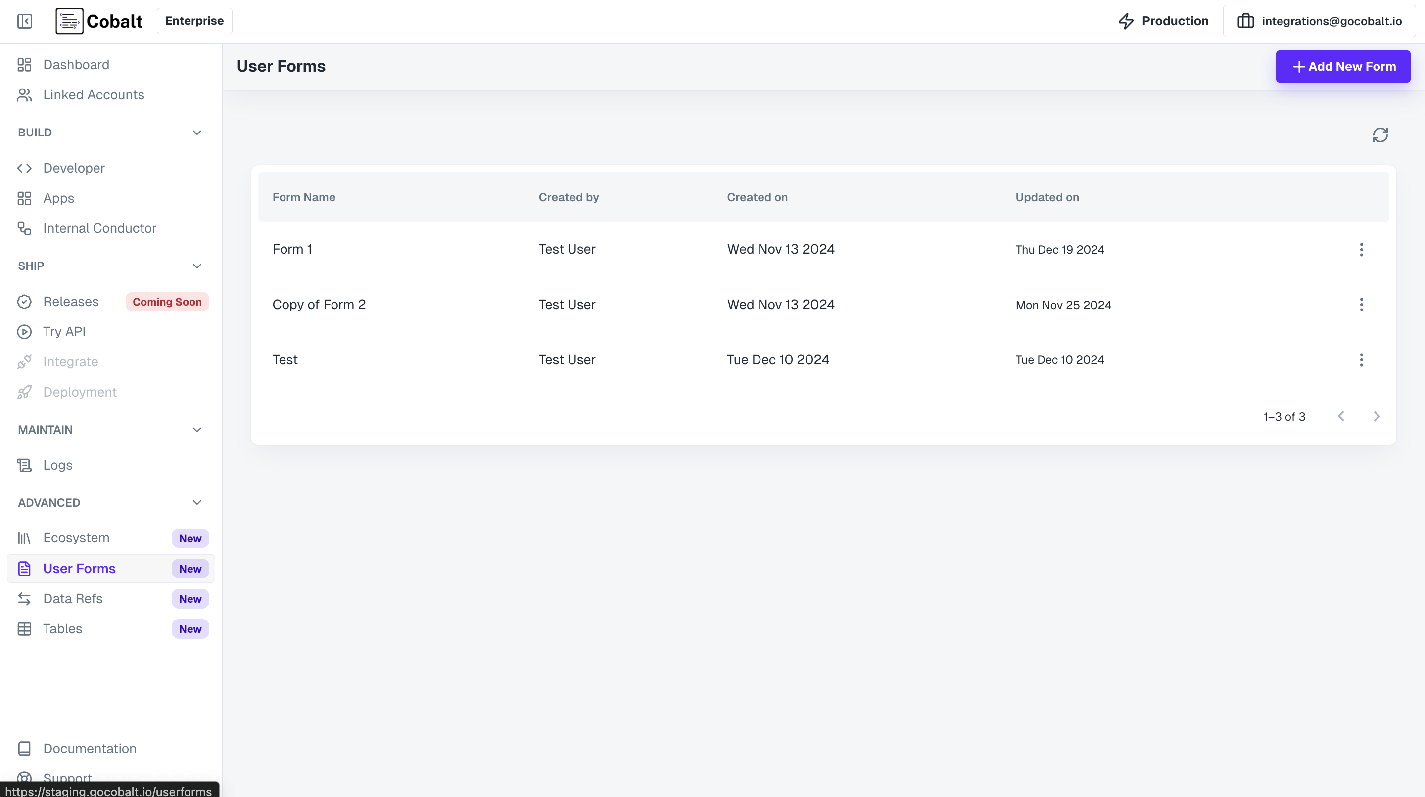 Create User forms in Cobalt