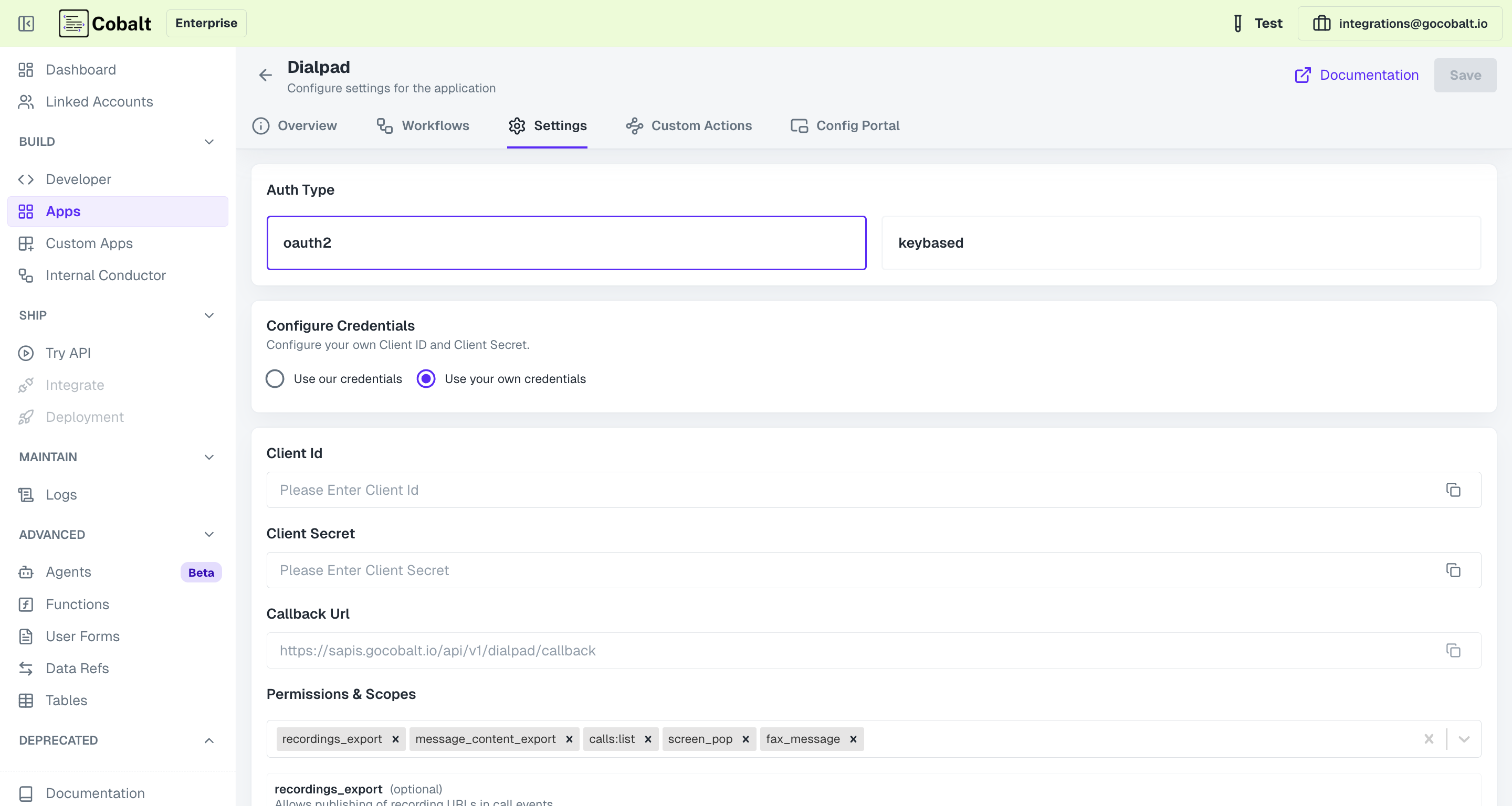 Setting up application client credentials