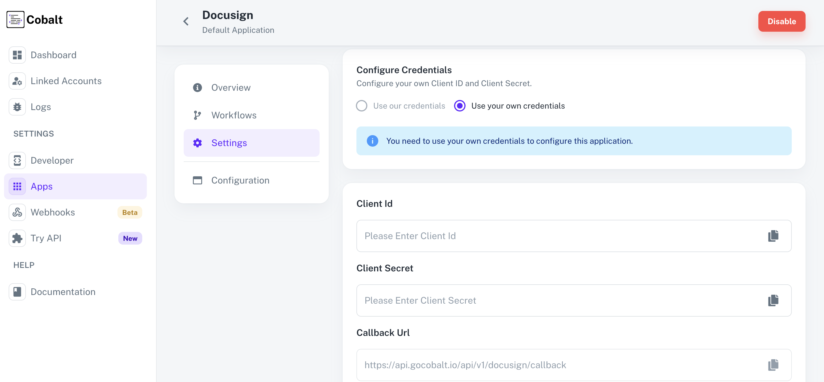 Setting up application client credentials