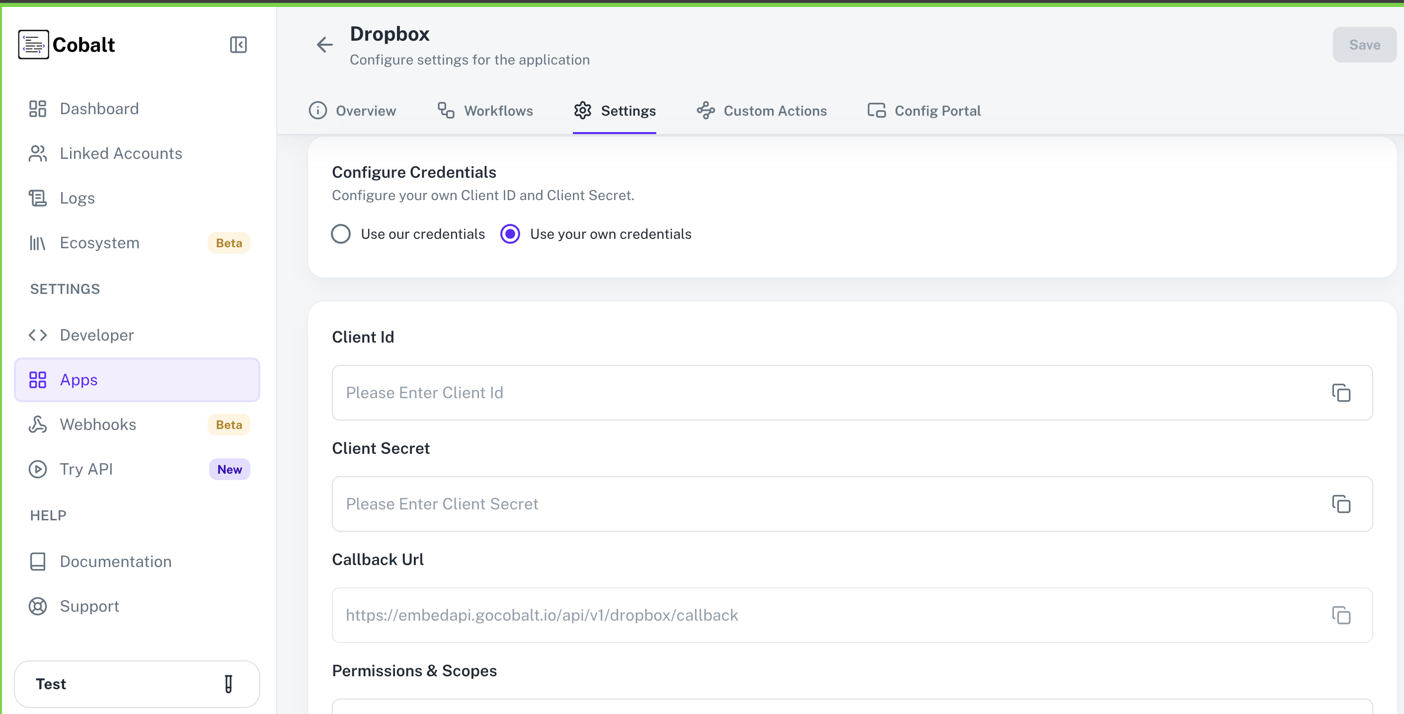 Setting up application client credentials