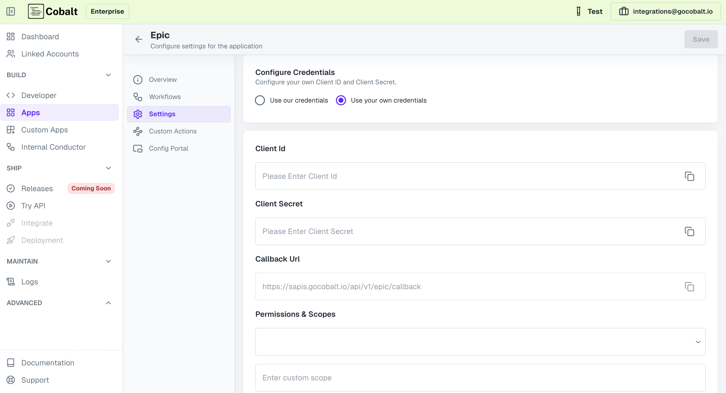 Setting up application client credentials