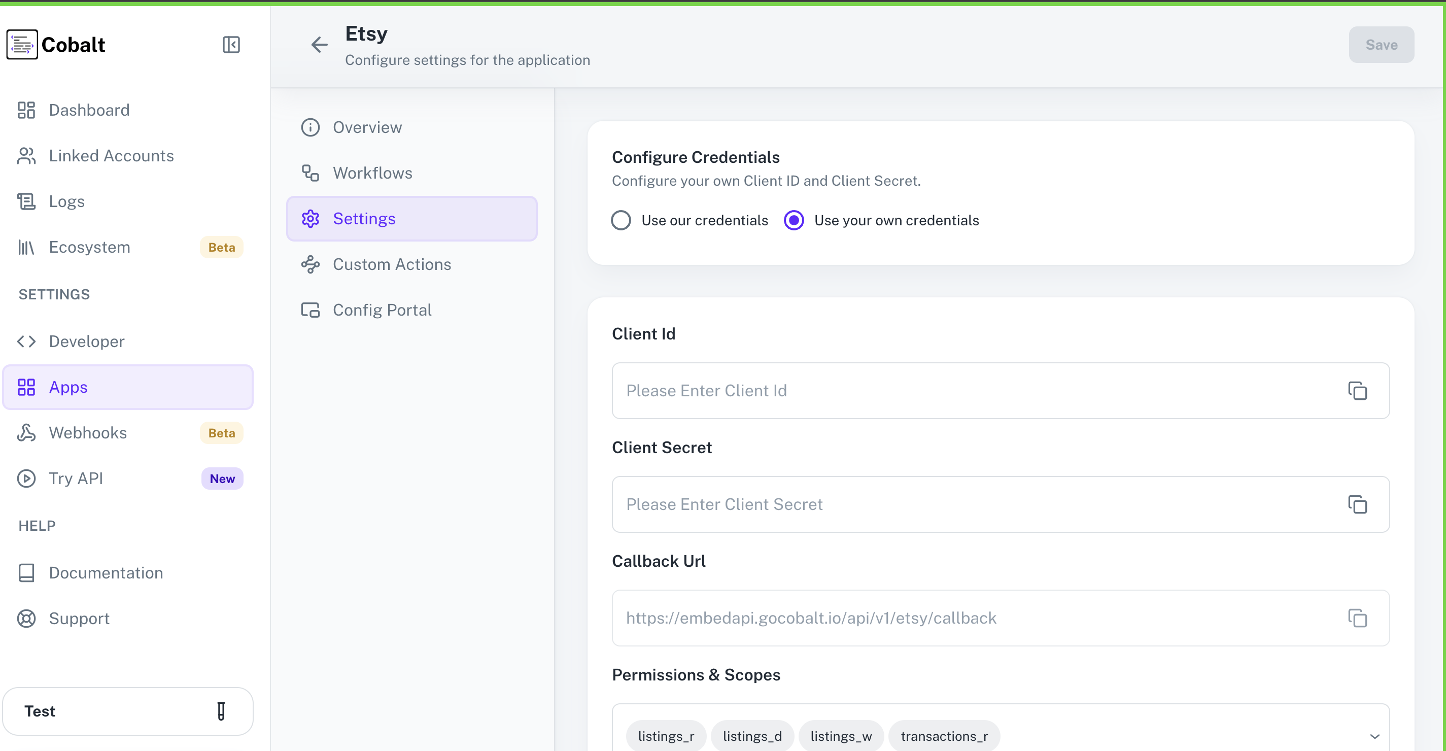 Setting up application client credentials