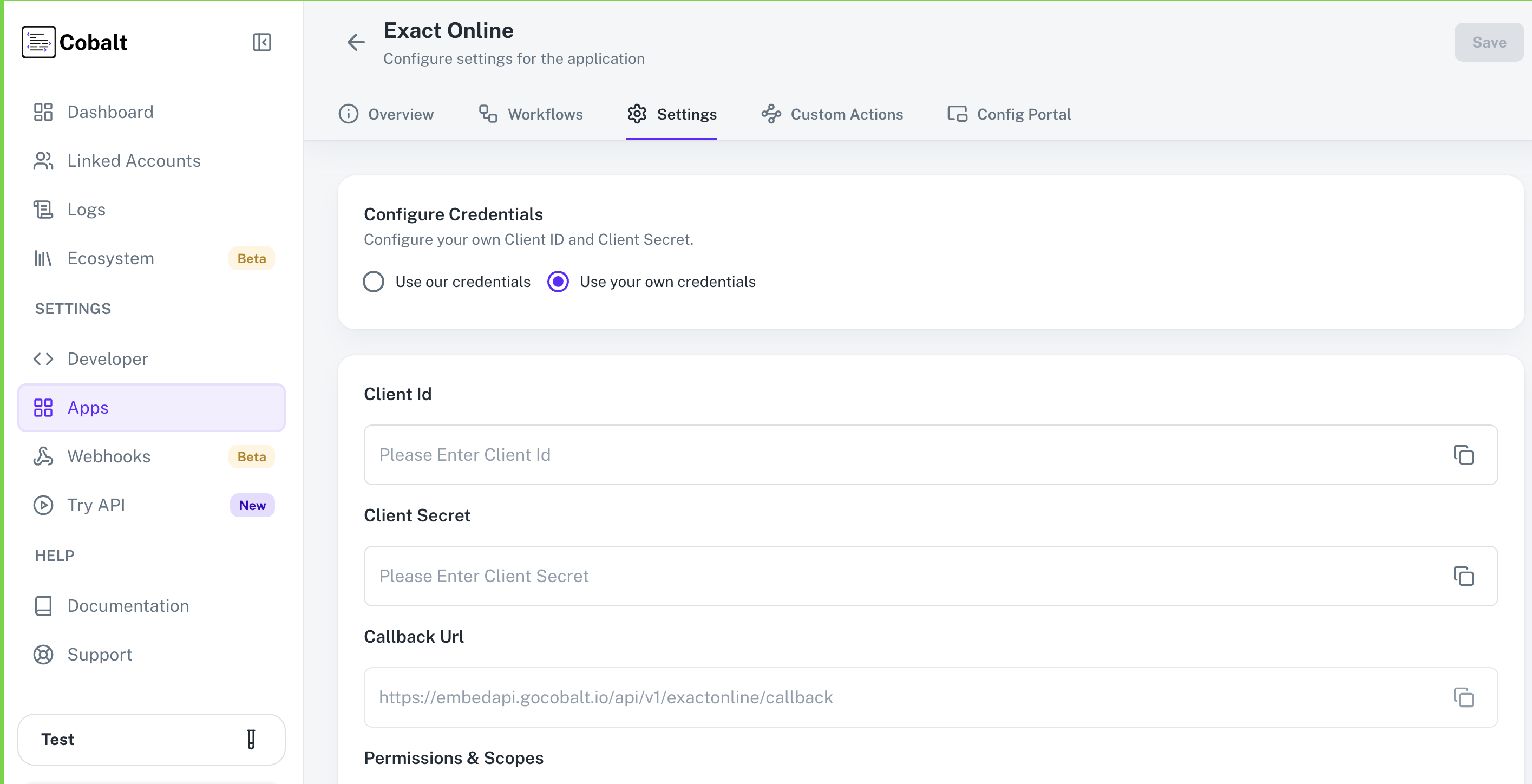 Setting up application client credentials