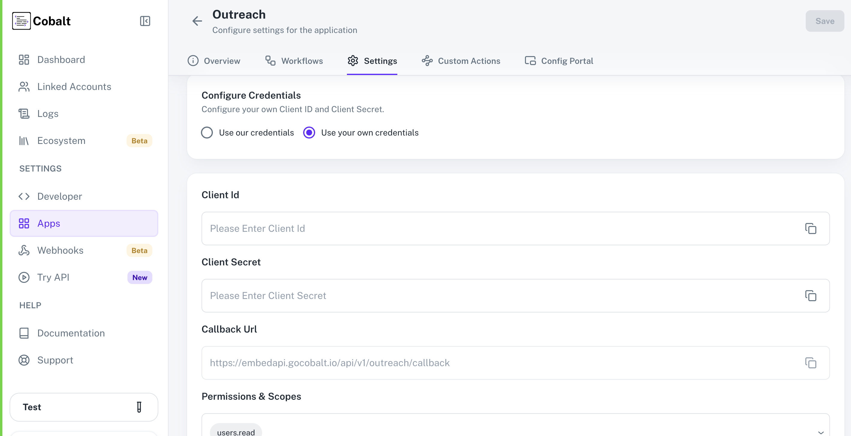 Setting up application client credentials