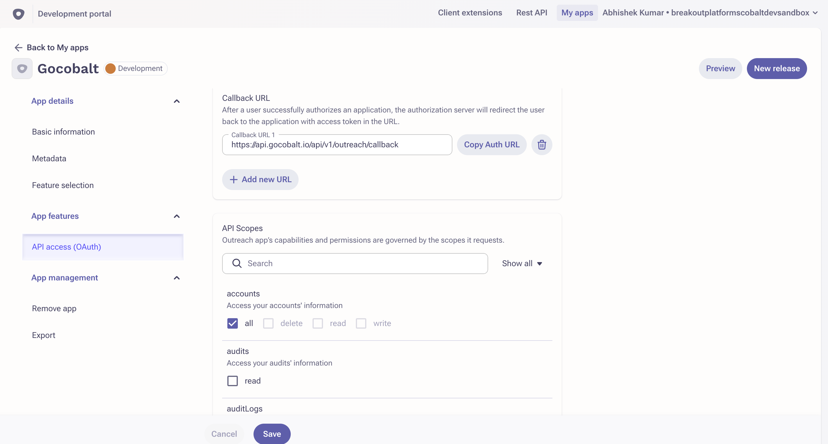 Setting up Outreach Developer app