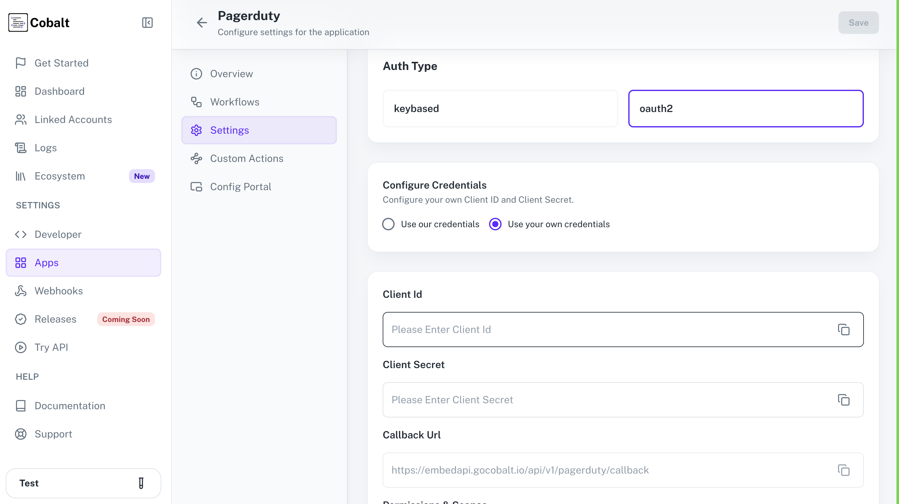 Setting up application client credentials