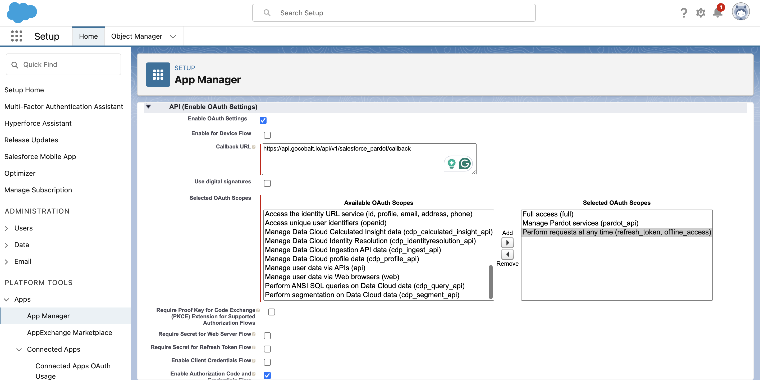 Setting up Pardot Developer app