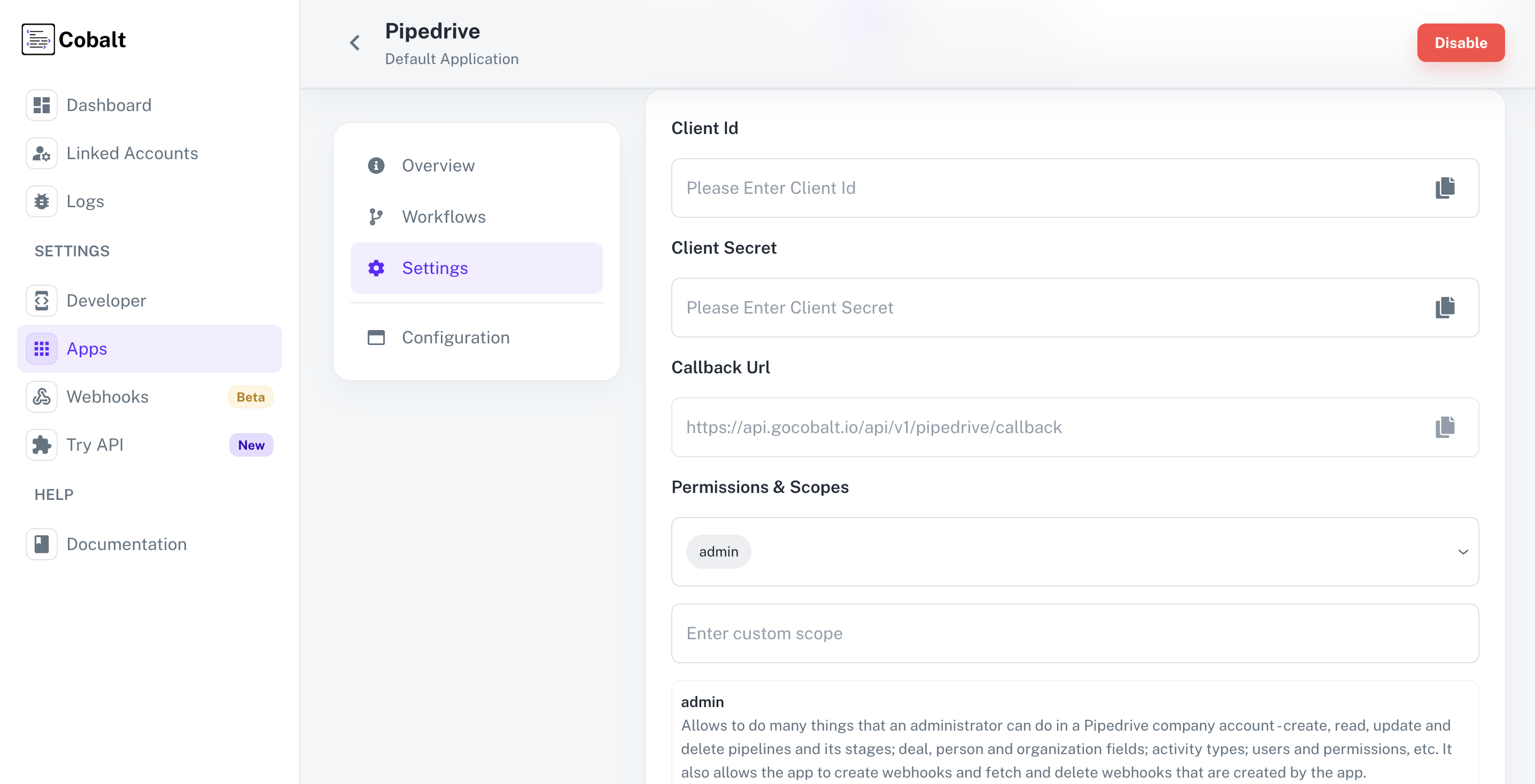 Setting up application client credentials