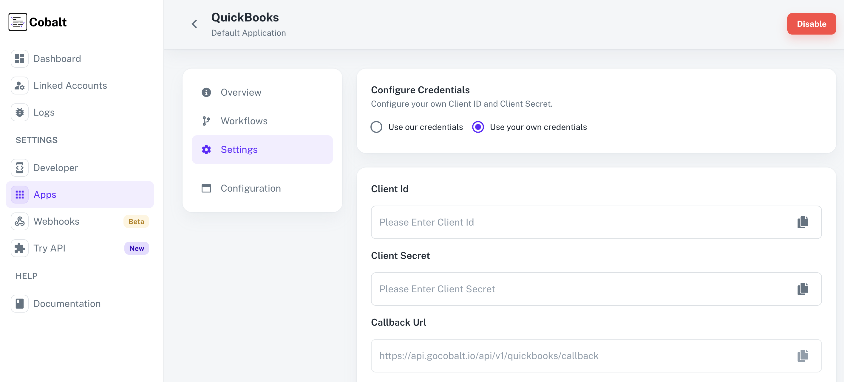 Setting up application client credentials