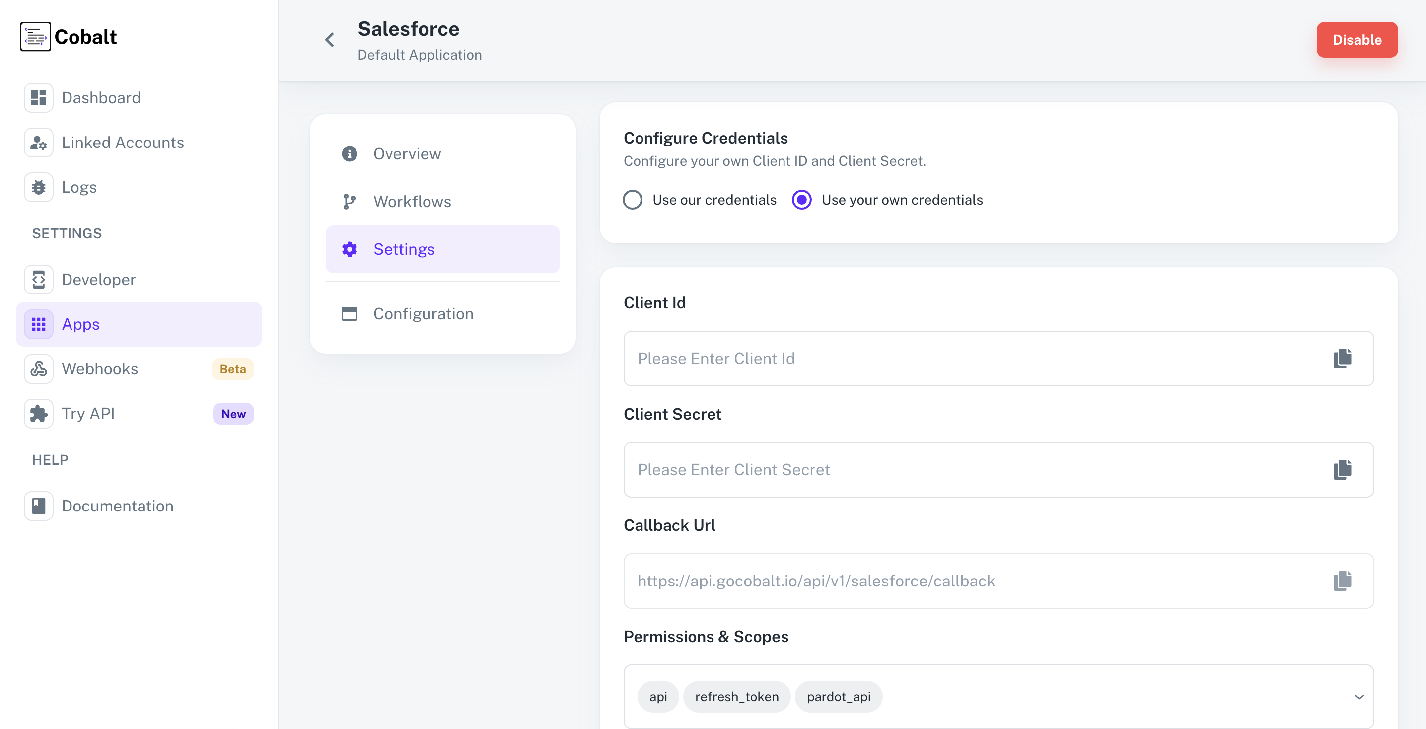 Setting up application client credentials